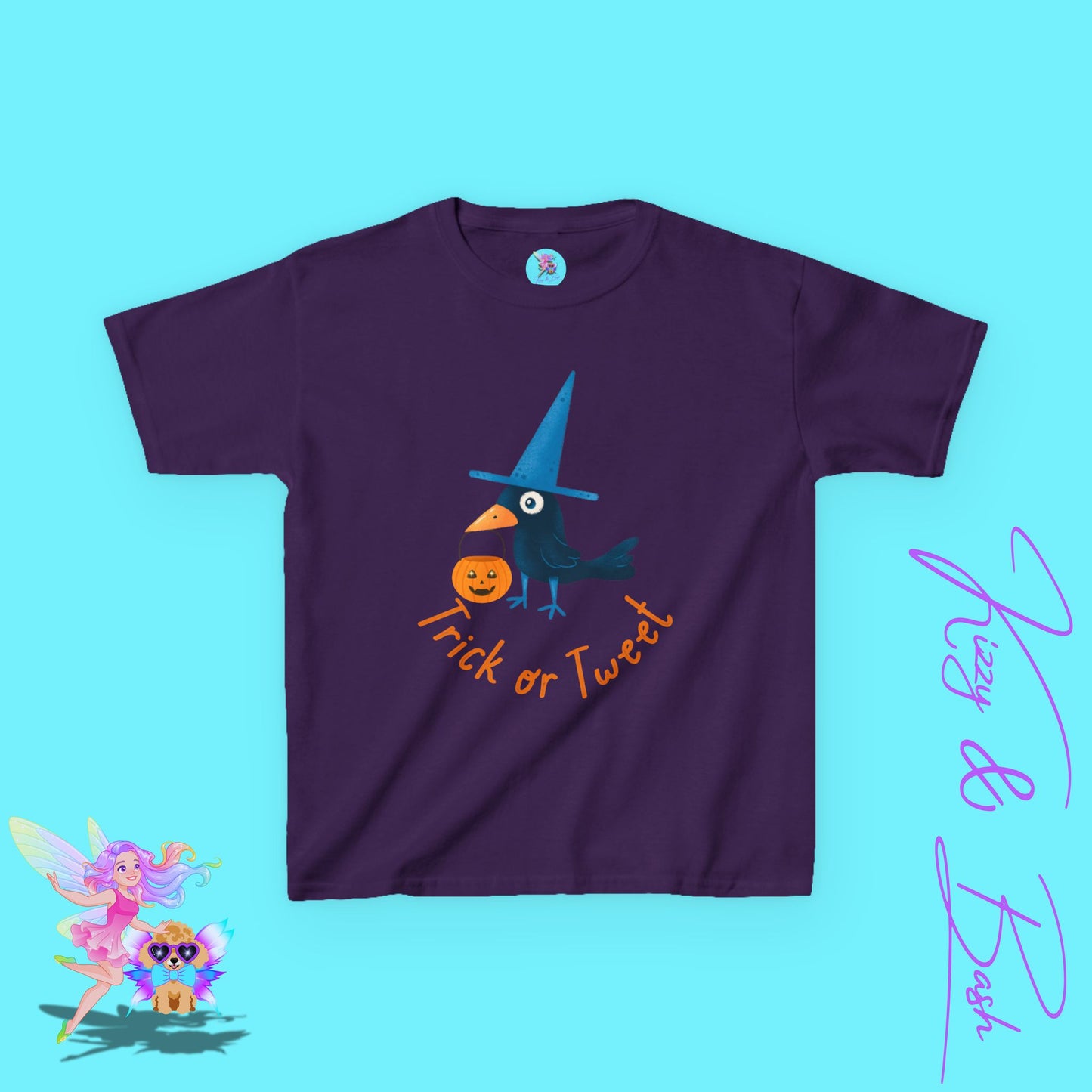 Trick-or-Tweet Black Bird Halloween T-Shirt for Kids Funny Unisex Fall Graphic Tee Halloween Pun T-Shirt Punny Halloween Tee Halloween Gift for Child Kids Heavy Cotton™ Tee