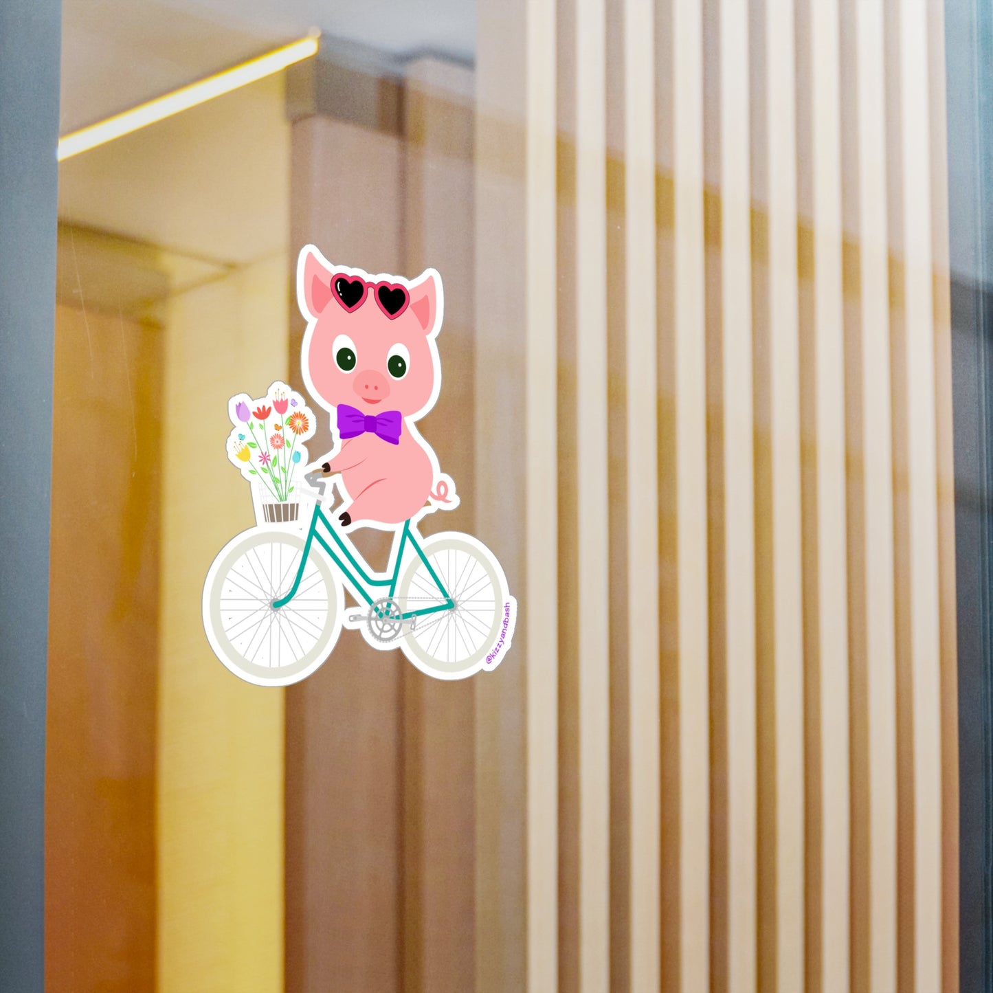 Waterproof Pig Riding Bicycle Kiss-Cut Vinyl Decals Unique Gift for Pig Lovers One of a Kind Pig Gift Funny Farm Animal Decal Adorable Spring Pig on Bike with Flowers