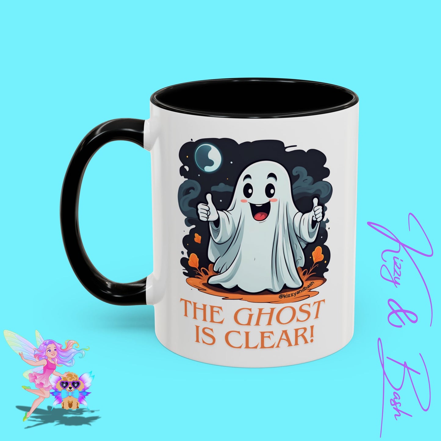 Funny Halloween Mug Cute Halloween Coffee Mug Unique Ghost Lover Gift The Ghost is Clear The Coast is Clear Punny Ghost with Two Thumbs Up Accent Coffee Mug - 11, 15oz