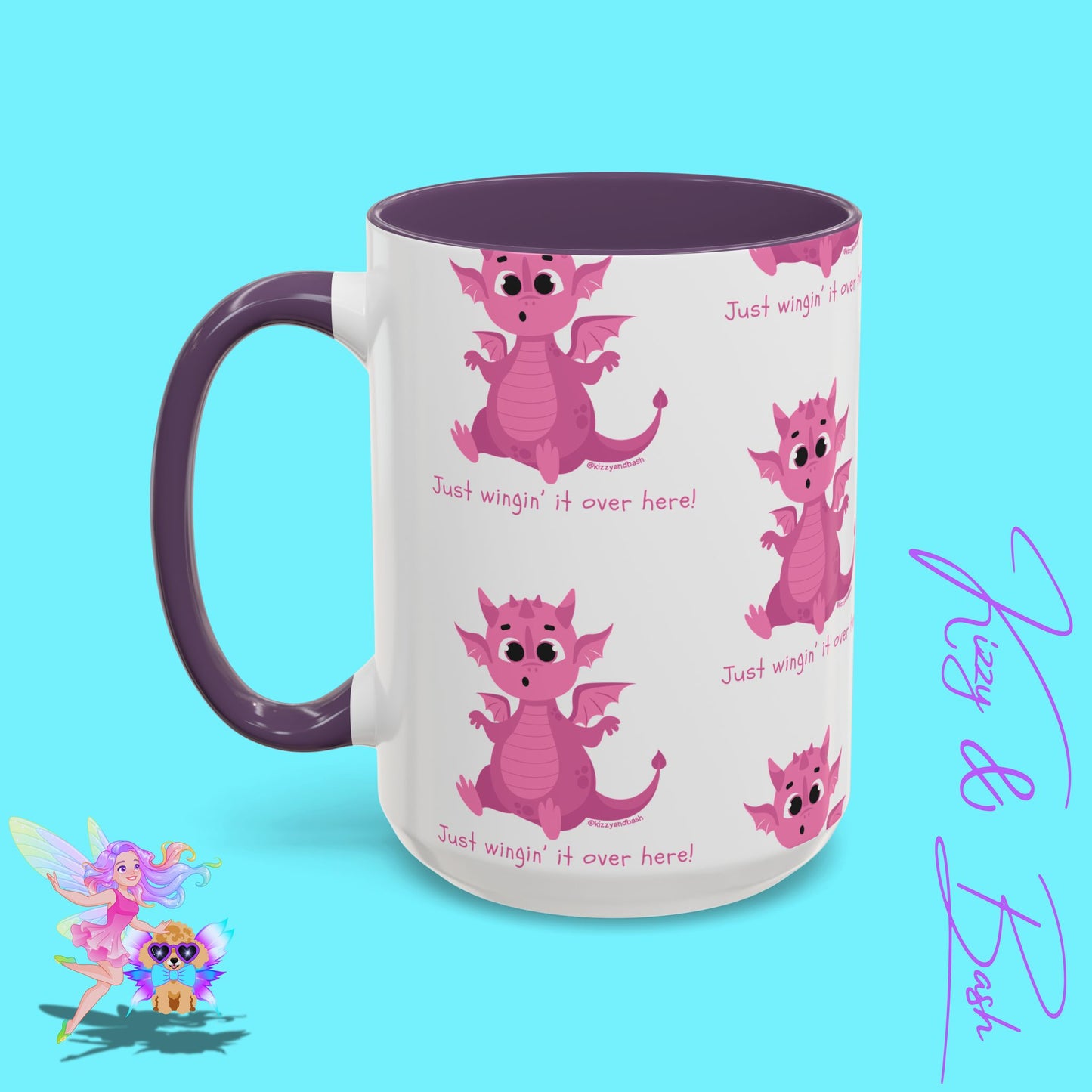 Pink Dragon Coffee Mug for Her Funny Dragon Mug Unique Dragon Gift for Her Just Wingin' It Over Here Self-Affirming Gift Idea Dragon Lover Mug Pink Lover Accent Coffee Mug  11, 15oz