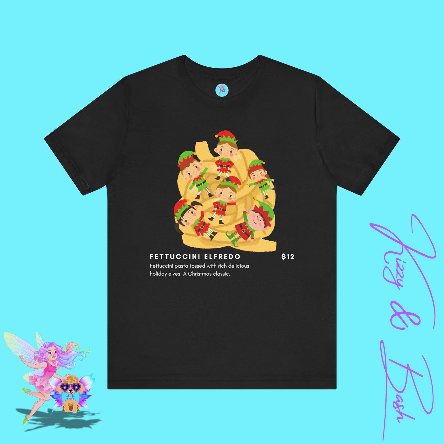 Fettuccini Elfredo Foodie Lover Shirt Pasta and Elves Funny Holiday T-Shirt Food Pun Christmas Shirt Food Lover Tee Hilarious Christmas Gift Teacher Christmas Gift Adult Unisex Jersey Short Sleeve Tee