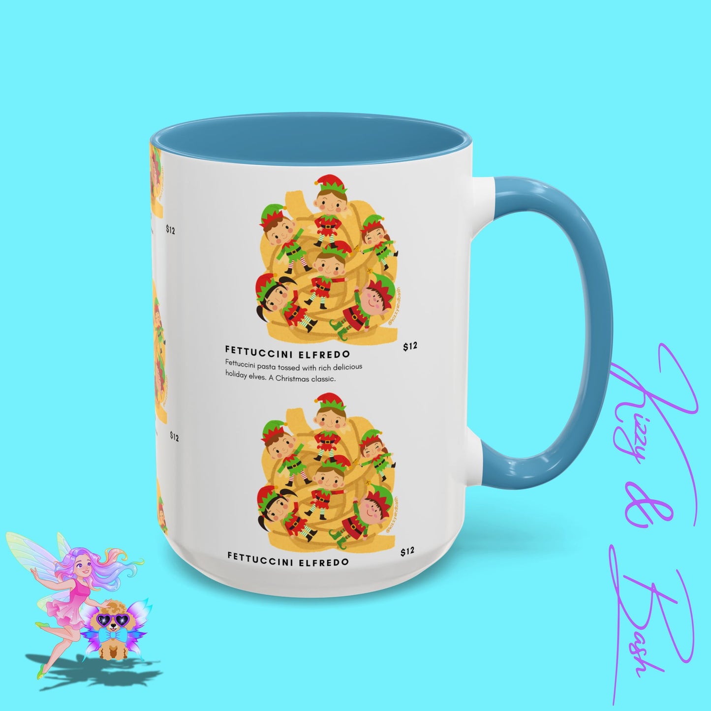 Hilarious Christmas Coffee Mug Perfect Christmas Gift for Teachers Holiday Foodie Mug for Elf Lovers Unique Christmas Gift Idea Elves Tossed in Pasta Fettuccini Elfredo Accent Coffee Mug - 11, 15oz