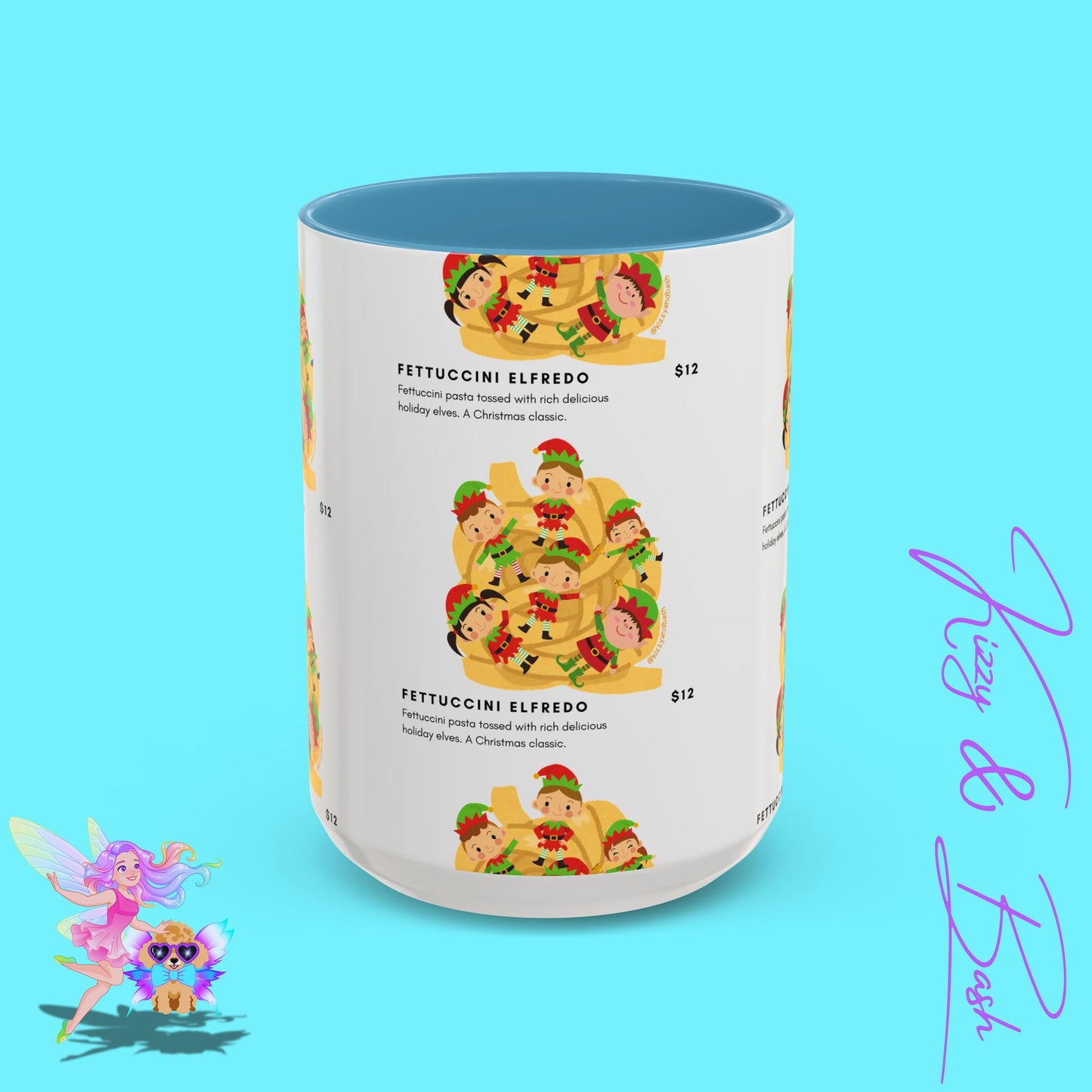 Hilarious Christmas Coffee Mug Perfect Christmas Gift for Teachers Holiday Foodie Mug for Elf Lovers Unique Christmas Gift Idea Elves Tossed in Pasta Fettuccini Elfredo Accent Coffee Mug - 11, 15oz