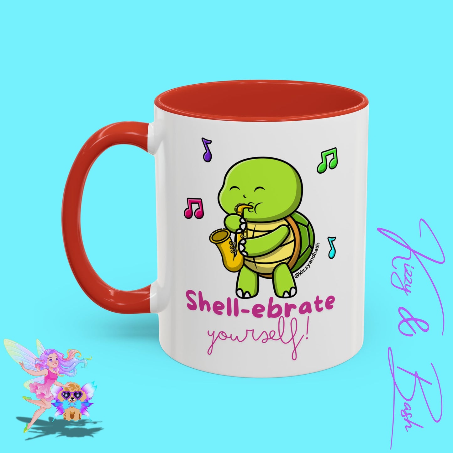Cute Turtle Coffee Mug Funny Turtle Mug Saxophone Playing Turtle Perfect Teacher Appreciation Gift Funny Band Camp Mug Gift for Band Teacher Shell-ebrate Yourself Funny Pun Mug Celebrate Yourself Accent Coffee Mug - 11, 15oz
