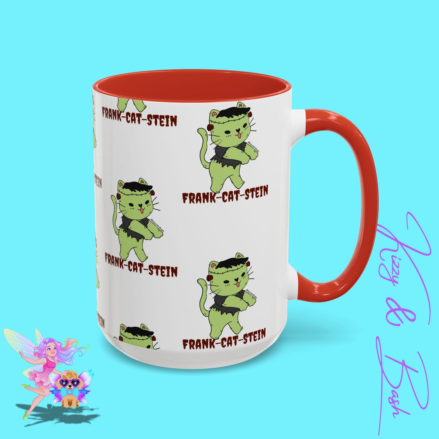 Funny Cat Mug Cute Halloween Coffee Mug Frankenstein Kitty Cat Coffee Mug Unique Gift for Cat Lovers Funny Gift for Teacher Appreciation Frank-Cat-Stein Accent Coffee Mug - 11, 15oz