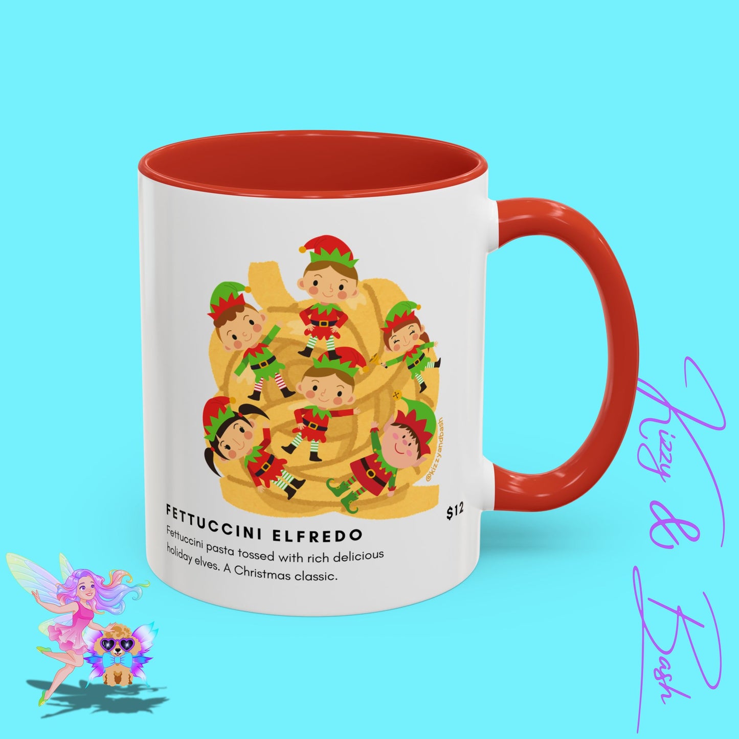 Hilarious Christmas Coffee Mug Perfect Christmas Gift for Teachers Holiday Foodie Mug for Elf Lovers Unique Christmas Gift Idea Elves Tossed in Pasta Fettuccini Elfredo Accent Coffee Mug - 11, 15oz