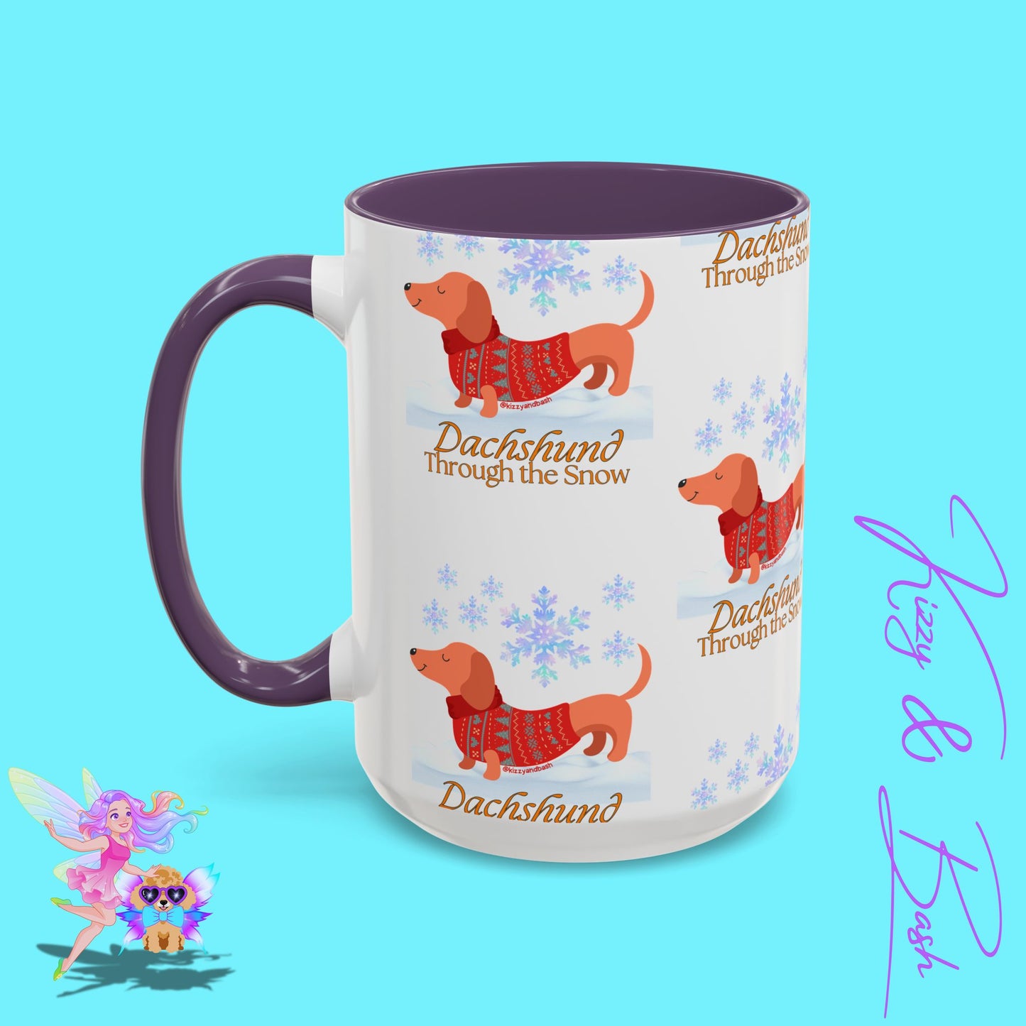 Unique Christmas Wiener Dog Coffee Mug Funny Dachshund Mug Cute Dog Lover Mug Perfect Gift for Dog Lovers Unique Christmas Mug Perfect Christmas Gift for Veterinarian Dachshund Through the Snow Holiday Dog Accent Coffee Mug - 11, 15oz