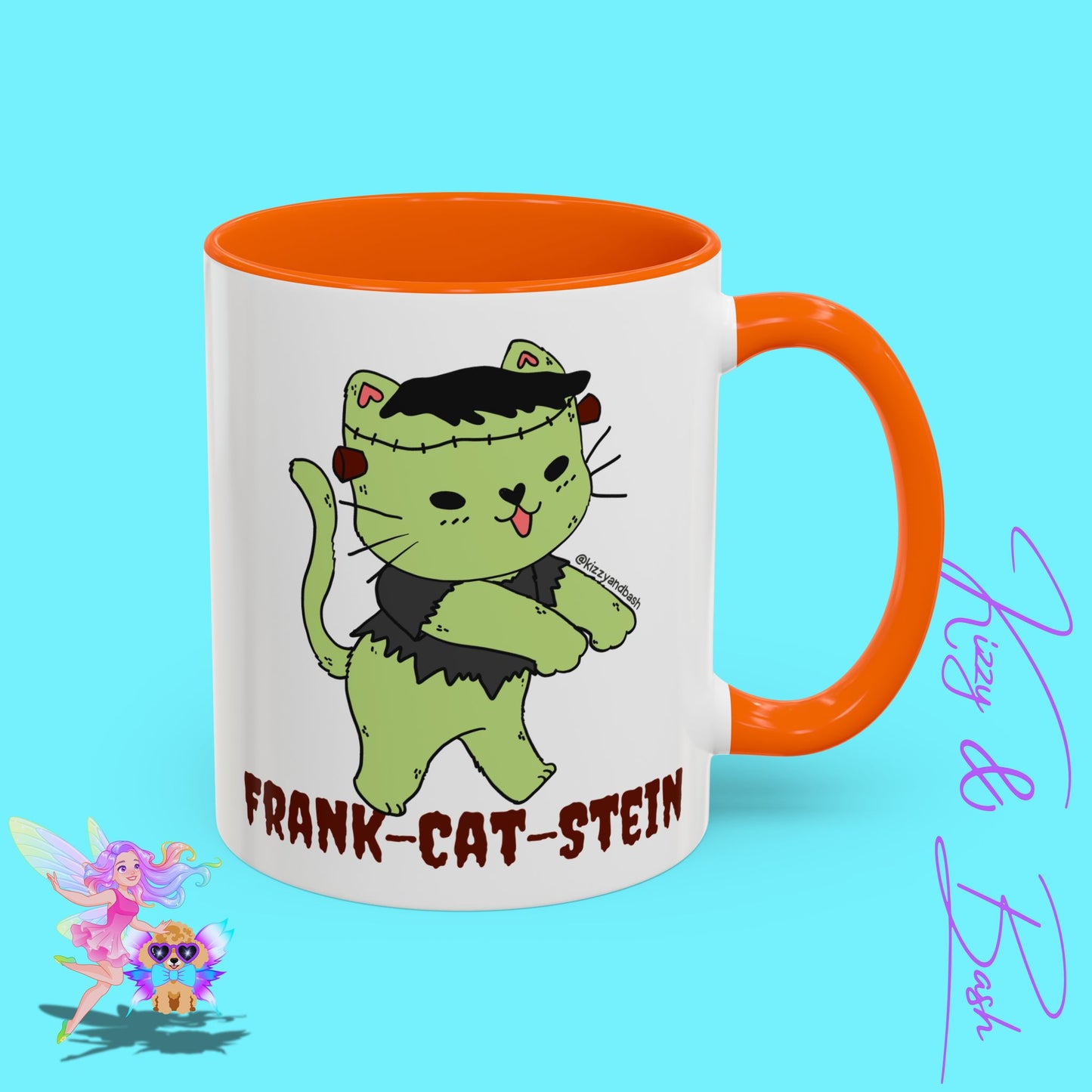 Funny Cat Mug Cute Halloween Coffee Mug Frankenstein Kitty Cat Coffee Mug Unique Gift for Cat Lovers Funny Gift for Teacher Appreciation Frank-Cat-Stein Accent Coffee Mug - 11, 15oz