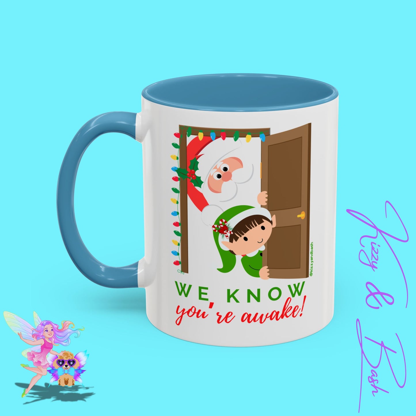 Funny Santa and Elf Mug Unique Santa Coffee Mug Hilarious Elf Lover Gift Funny Christmas Mug Perfect Christmas Gift for Teacher Appreciation We Know You're Awake Accent Coffee Mug - 11, 15oz