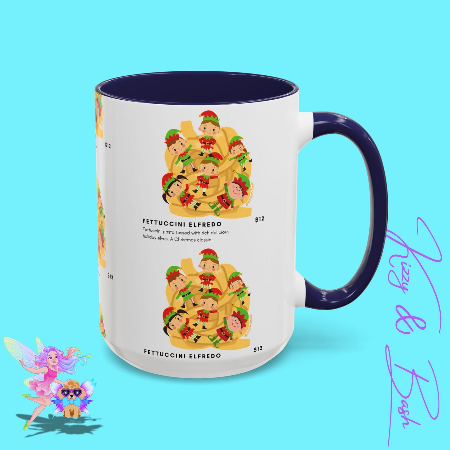 Hilarious Christmas Coffee Mug Perfect Christmas Gift for Teachers Holiday Foodie Mug for Elf Lovers Unique Christmas Gift Idea Elves Tossed in Pasta Fettuccini Elfredo Accent Coffee Mug - 11, 15oz
