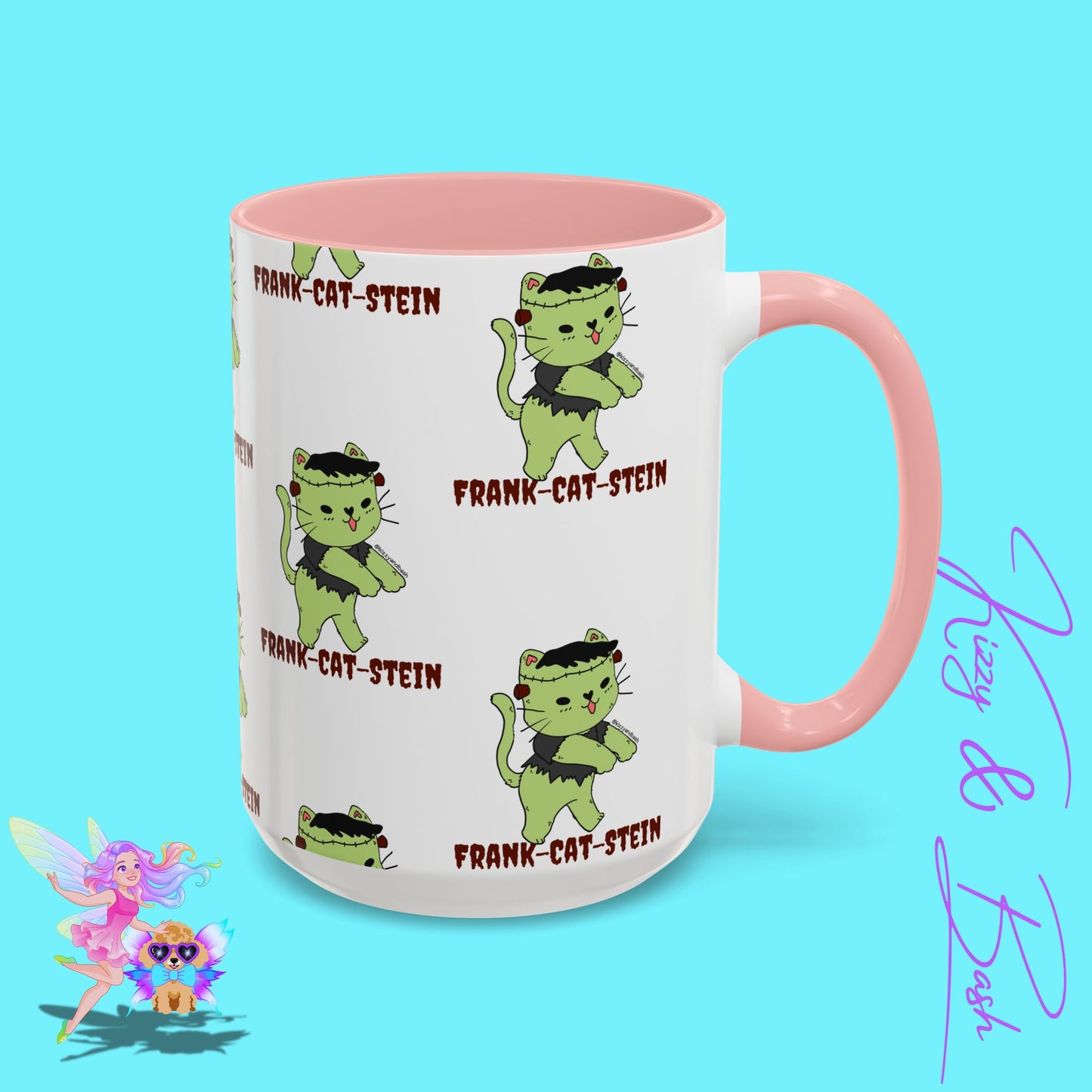 Funny Cat Mug Cute Halloween Coffee Mug Frankenstein Kitty Cat Coffee Mug Unique Gift for Cat Lovers Funny Gift for Teacher Appreciation Frank-Cat-Stein Accent Coffee Mug - 11, 15oz