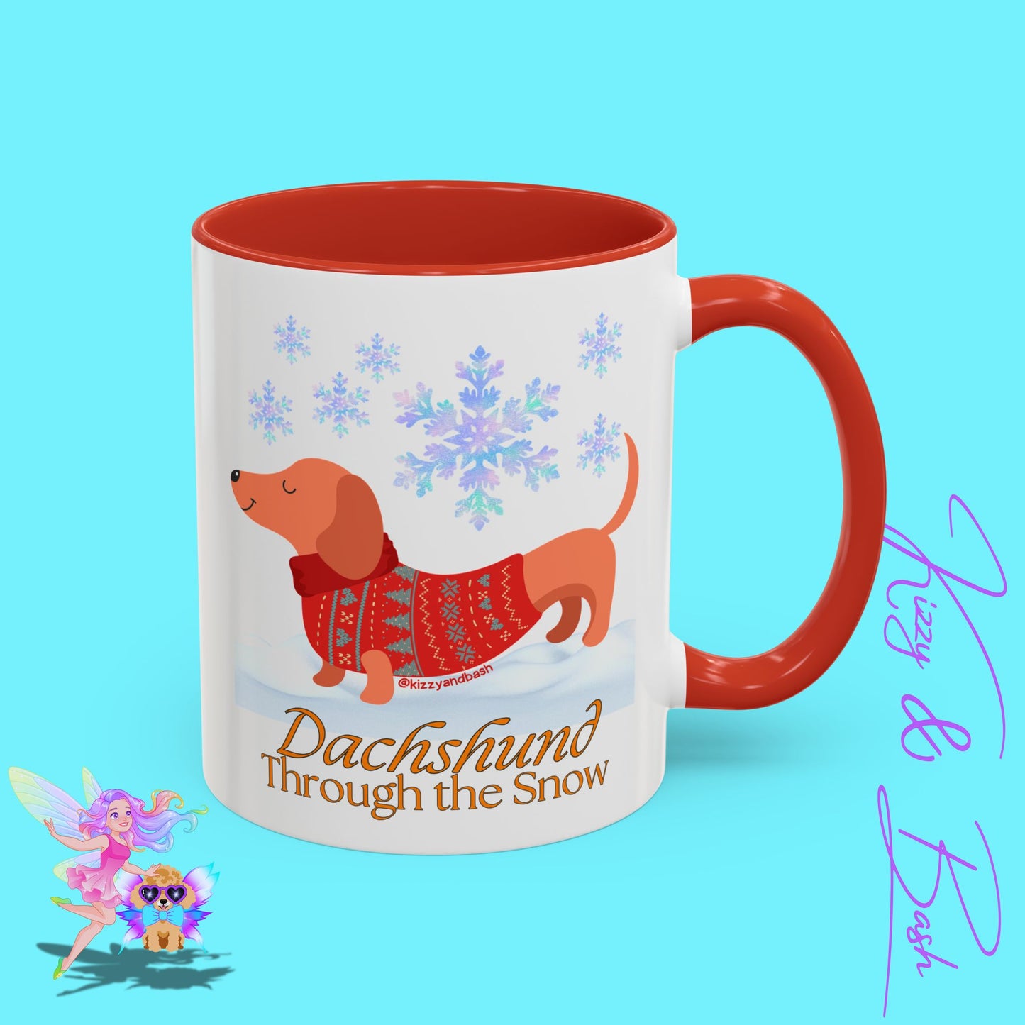 Unique Christmas Wiener Dog Coffee Mug Funny Dachshund Mug Cute Dog Lover Mug Perfect Gift for Dog Lovers Unique Christmas Mug Perfect Christmas Gift for Veterinarian Dachshund Through the Snow Holiday Dog Accent Coffee Mug - 11, 15oz