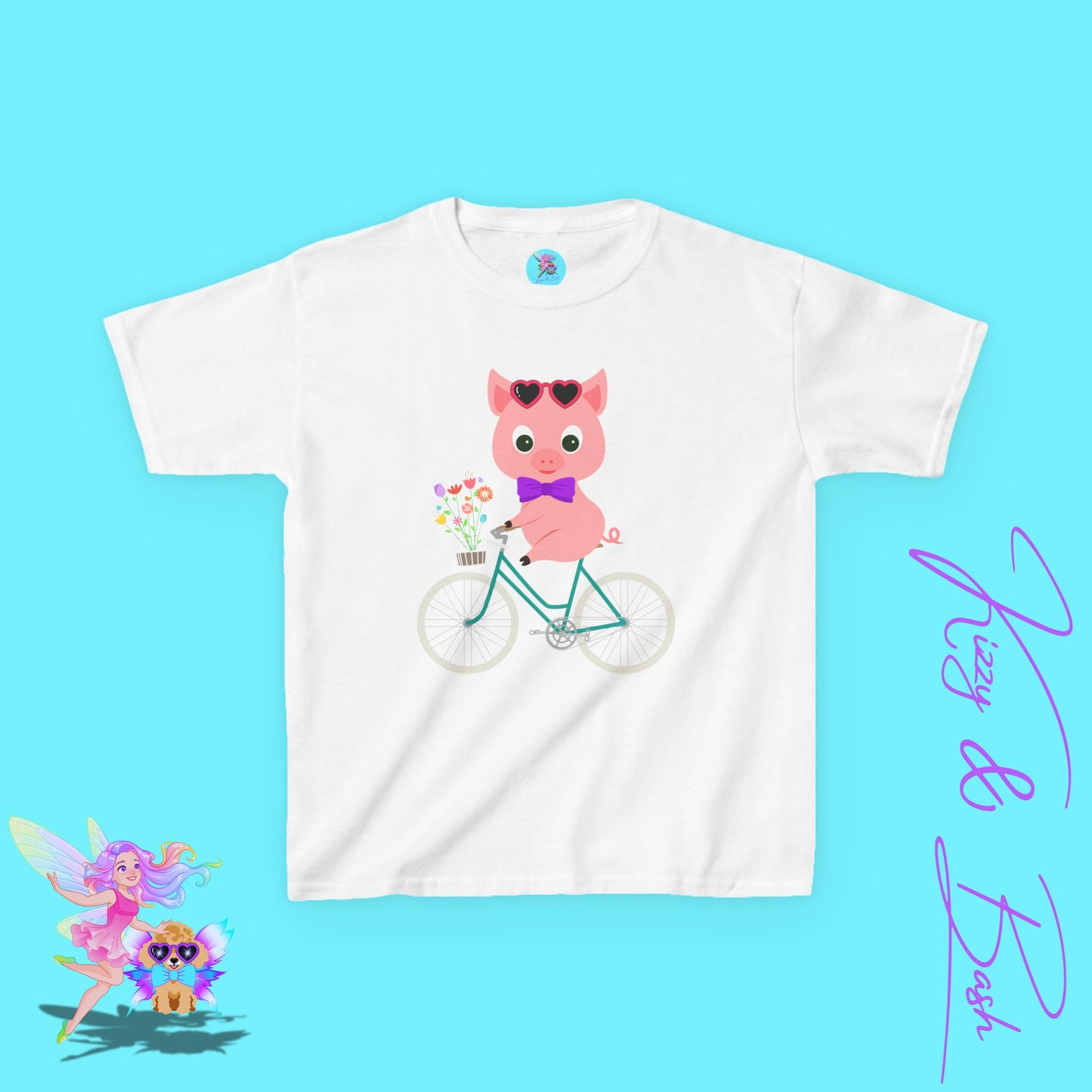Cute Pig on Bicycle Shirt for Kids Whimsical Farmcore Graphic Tee Farm Animal Lover T-Shirt Cute Farm Animal Shirt Funny Spring Shirt for Her Adorable Pig Shirt for Kids Heavy Cotton™ Tee