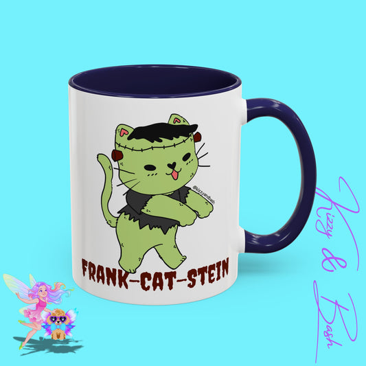 Funny Cat Mug Cute Halloween Coffee Mug Frankenstein Kitty Cat Coffee Mug Unique Gift for Cat Lovers Funny Gift for Teacher Appreciation Frank-Cat-Stein Accent Coffee Mug - 11, 15oz