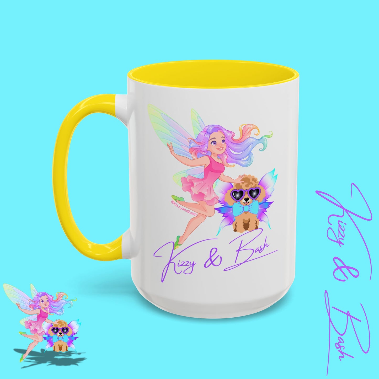 Beautiful Fairy Coffee Mug Funny Dog Mug Fairy Girl and Red Toy Poodle Fairy Mug Cute Fairycore Gift Idea Perfect Poodle Lover Mug Whimsical Mug for Fairy Lovers Kizzy and Bash Logo Accent Coffee Mug - 11, 15oz