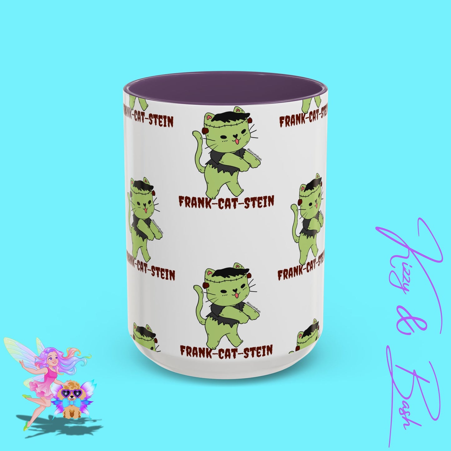 Funny Cat Mug Cute Halloween Coffee Mug Frankenstein Kitty Cat Coffee Mug Unique Gift for Cat Lovers Funny Gift for Teacher Appreciation Frank-Cat-Stein Accent Coffee Mug - 11, 15oz