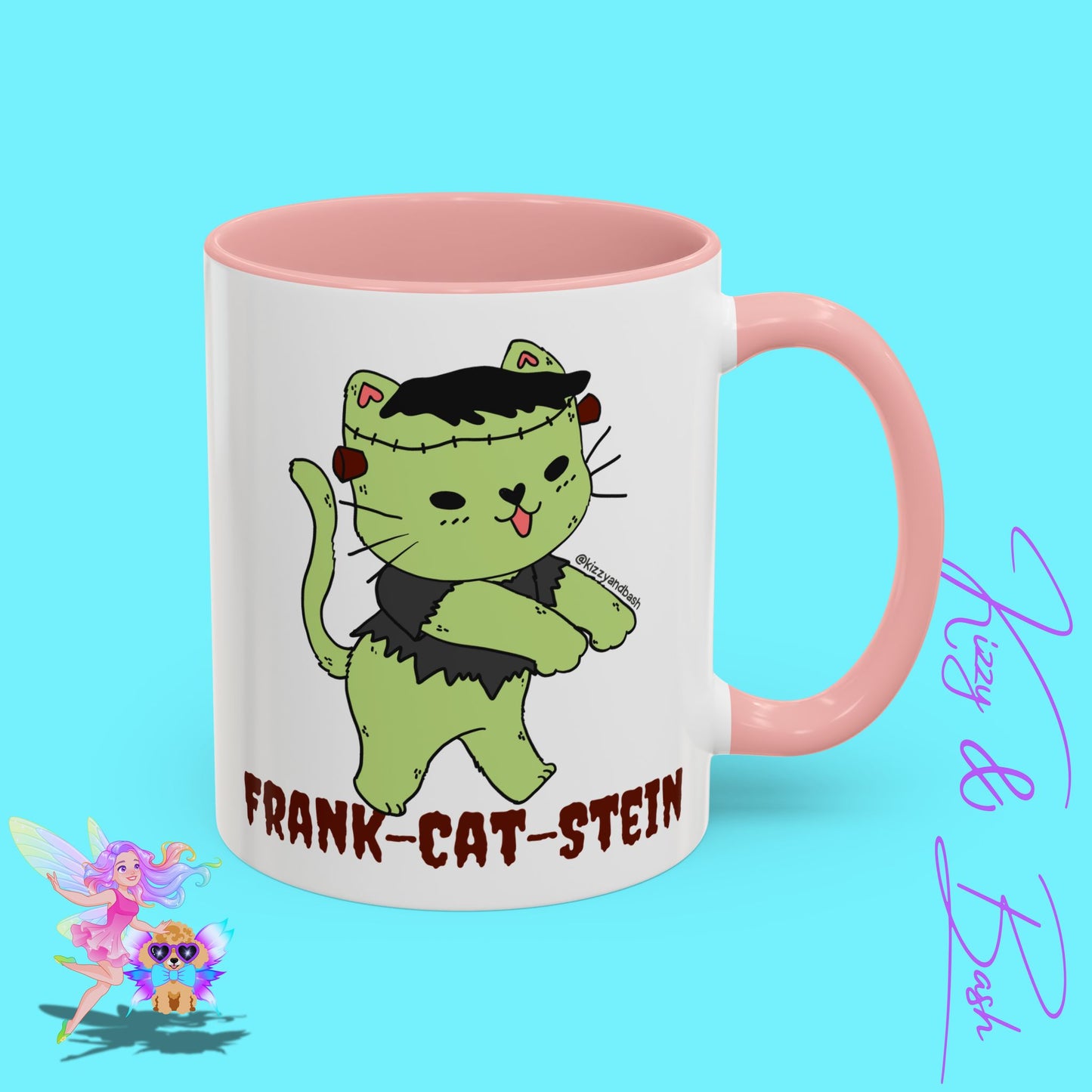 Funny Cat Mug Cute Halloween Coffee Mug Frankenstein Kitty Cat Coffee Mug Unique Gift for Cat Lovers Funny Gift for Teacher Appreciation Frank-Cat-Stein Accent Coffee Mug - 11, 15oz