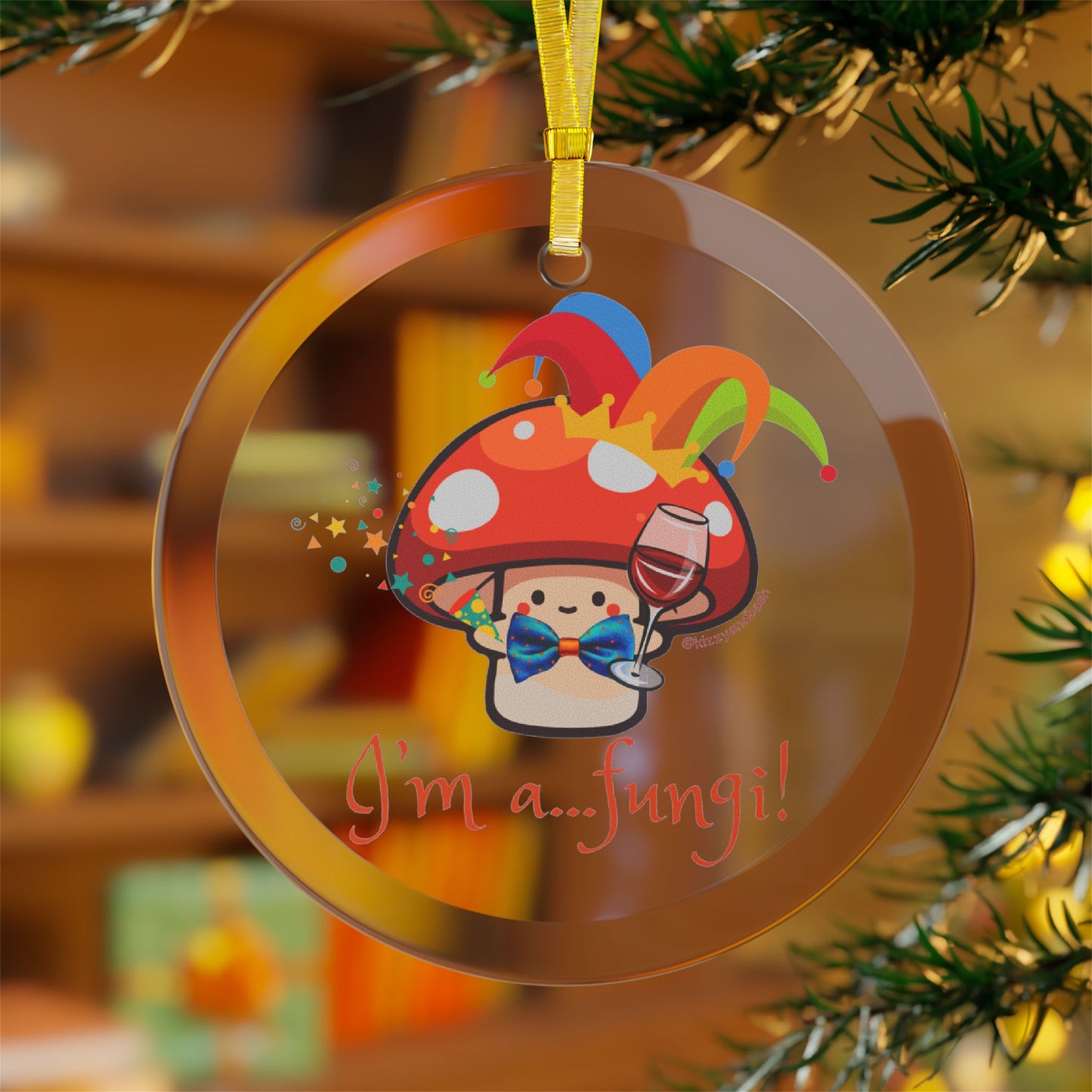 Funny Mushroom Ornament Perfect Gift for Mushroom Lovers Naturecore Gift Idea Christmas Gift for Nature Lovers Unique Gift for Mushroom Fans Funny Wine Lover Gift Party Animal Gift Idea I'm a Fungi Pun Glass Ornaments