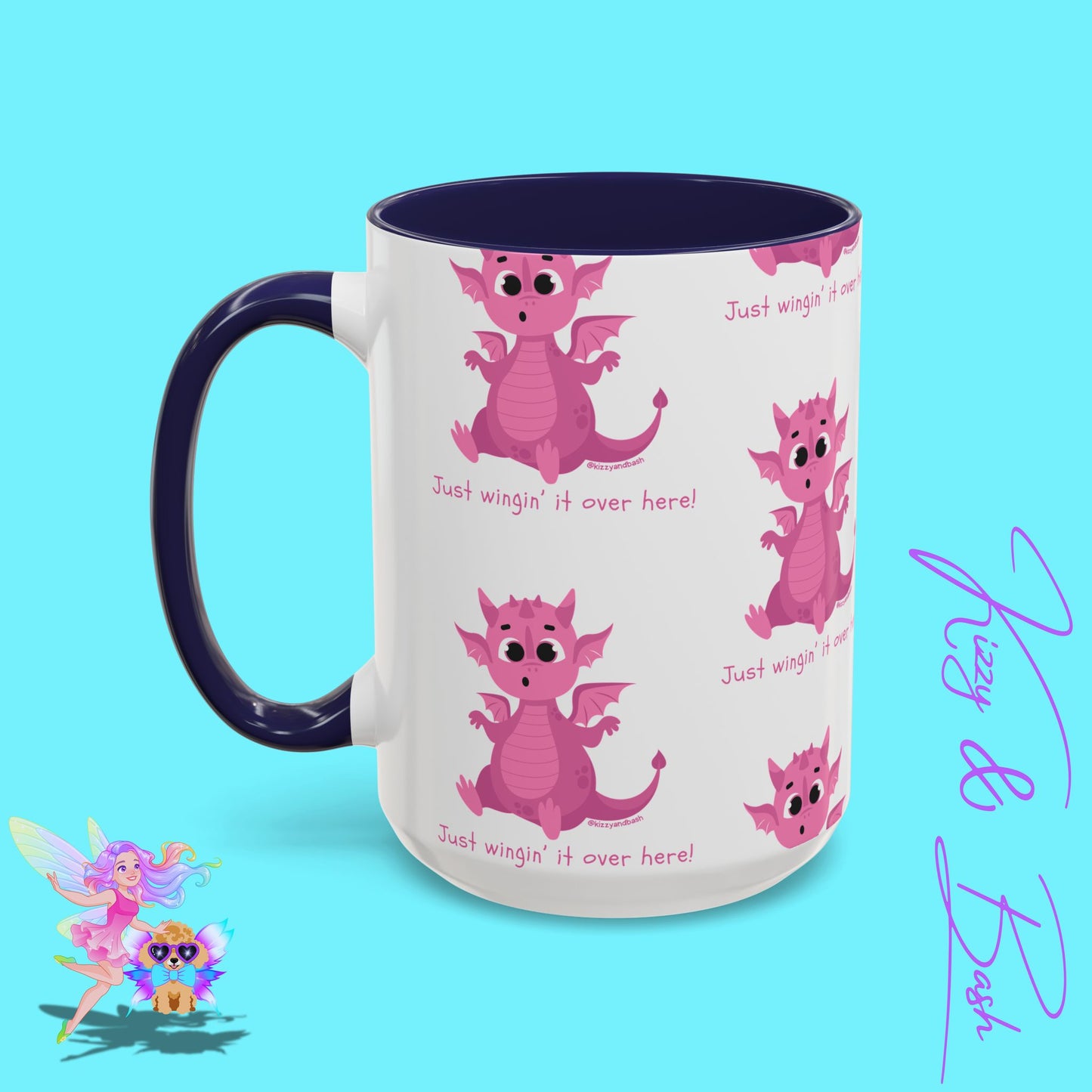 Pink Dragon Coffee Mug for Her Funny Dragon Mug Unique Dragon Gift for Her Just Wingin' It Over Here Self-Affirming Gift Idea Dragon Lover Mug Pink Lover Accent Coffee Mug  11, 15oz
