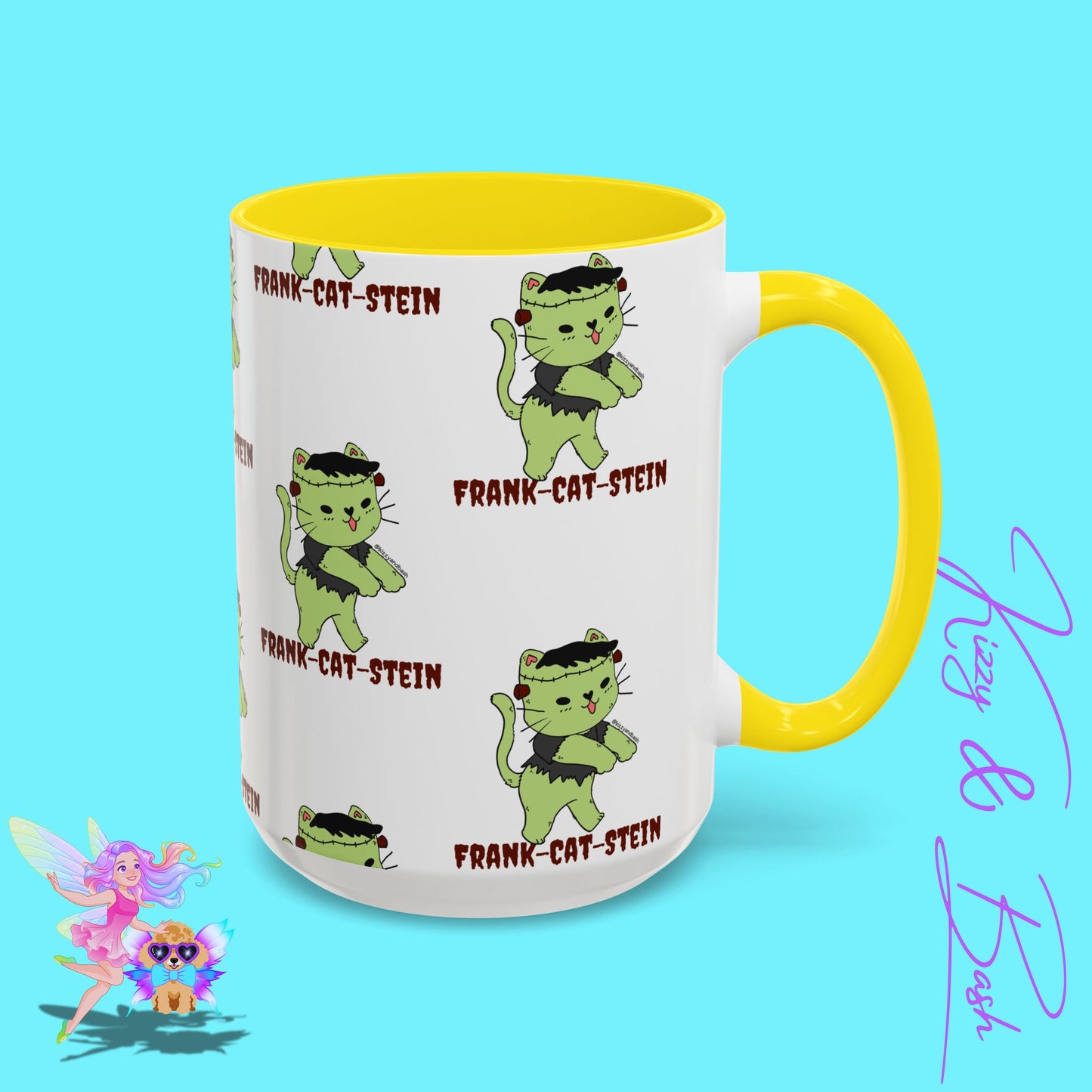 Funny Cat Mug Cute Halloween Coffee Mug Frankenstein Kitty Cat Coffee Mug Unique Gift for Cat Lovers Funny Gift for Teacher Appreciation Frank-Cat-Stein Accent Coffee Mug - 11, 15oz