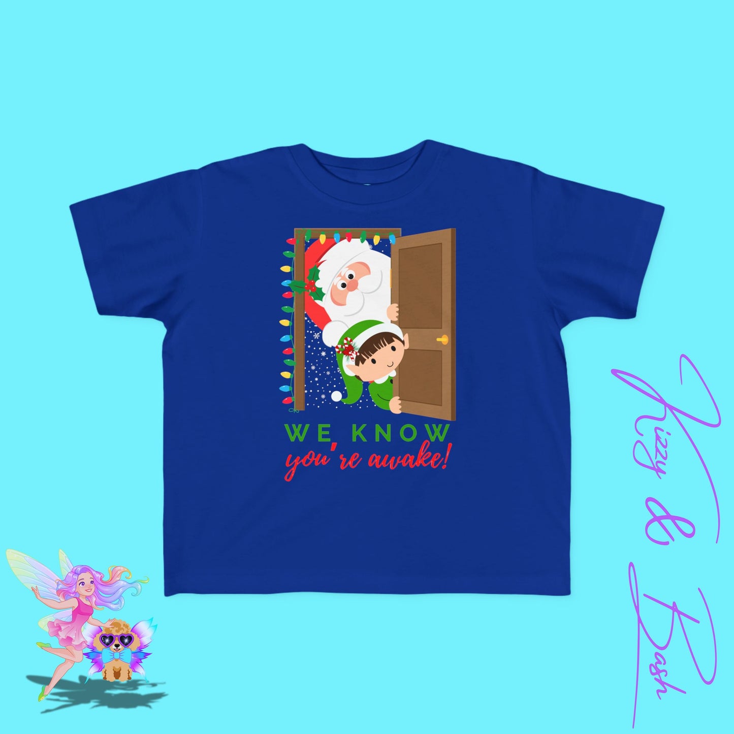 We Know You're Awake Santa and Elf T-Shirt for Toddlers Perfect Gift for the Naughty List Cute and Funny Christmas Shirt Funny Christmas Elf Gift Unique Gift for Santa Lovers Toddler's Fine Jersey Tee