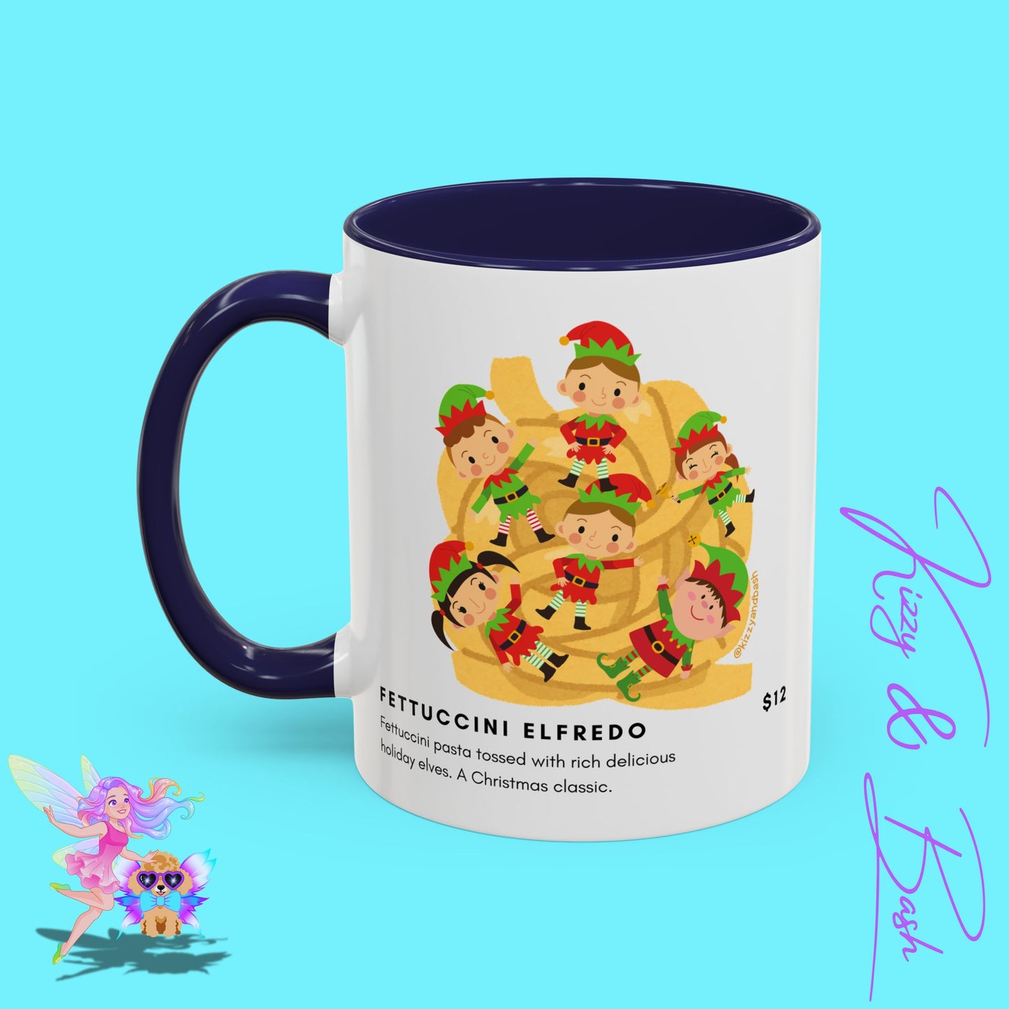 Hilarious Christmas Coffee Mug Perfect Christmas Gift for Teachers Holiday Foodie Mug for Elf Lovers Unique Christmas Gift Idea Elves Tossed in Pasta Fettuccini Elfredo Accent Coffee Mug - 11, 15oz