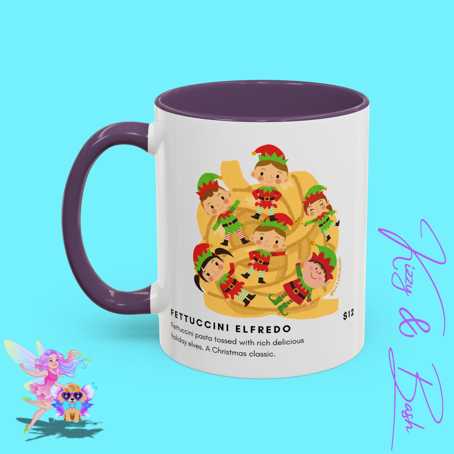 Hilarious Christmas Coffee Mug Perfect Christmas Gift for Teachers Holiday Foodie Mug for Elf Lovers Unique Christmas Gift Idea Elves Tossed in Pasta Fettuccini Elfredo Accent Coffee Mug - 11, 15oz