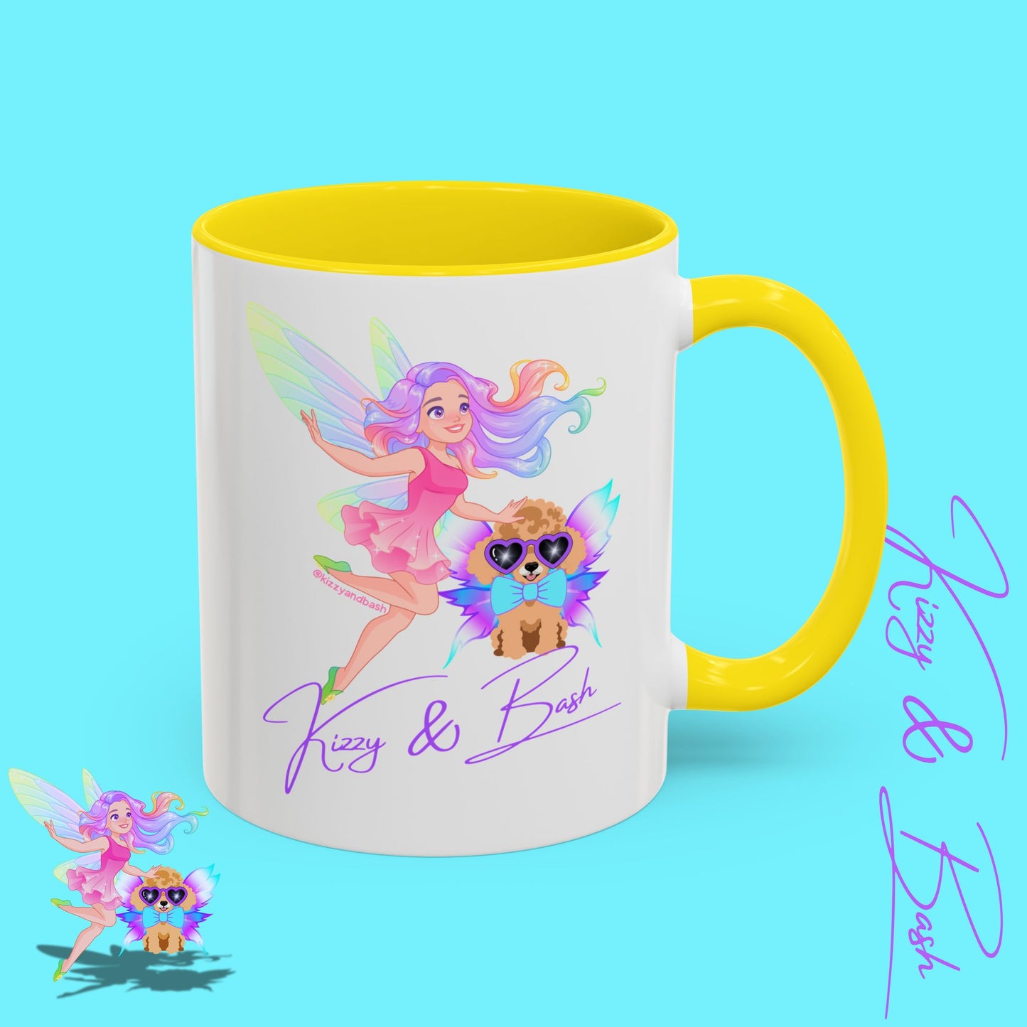 Beautiful Fairy Coffee Mug Funny Dog Mug Fairy Girl and Red Toy Poodle Fairy Mug Cute Fairycore Gift Idea Perfect Poodle Lover Mug Whimsical Mug for Fairy Lovers Kizzy and Bash Logo Accent Coffee Mug - 11, 15oz