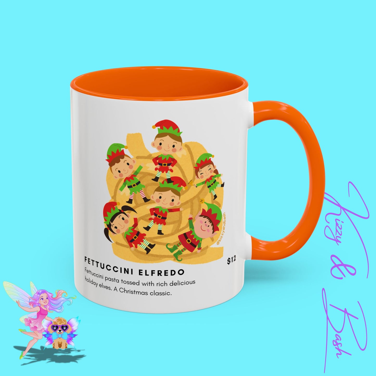 Hilarious Christmas Coffee Mug Perfect Christmas Gift for Teachers Holiday Foodie Mug for Elf Lovers Unique Christmas Gift Idea Elves Tossed in Pasta Fettuccini Elfredo Accent Coffee Mug - 11, 15oz