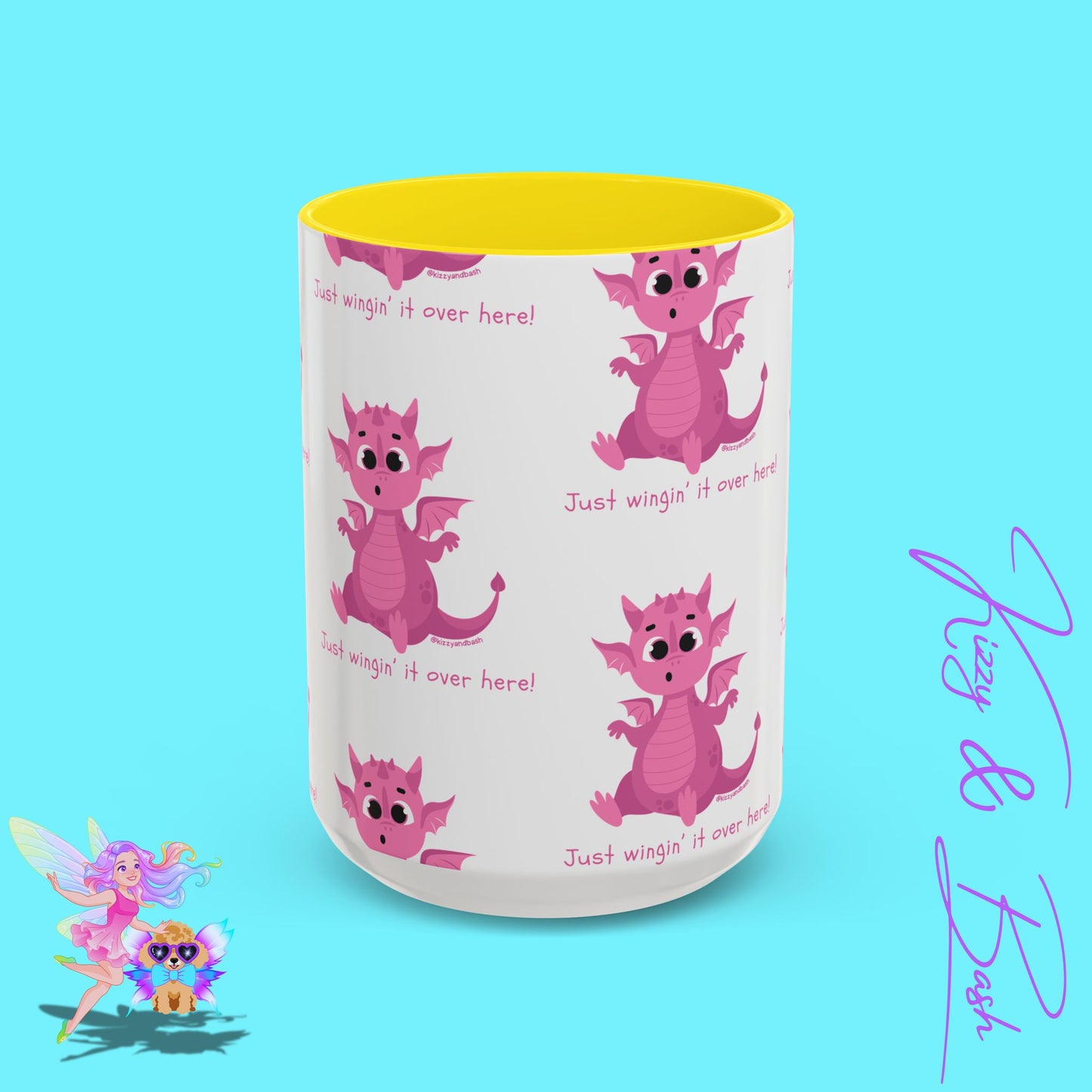 Pink Dragon Coffee Mug for Her Funny Dragon Mug Unique Dragon Gift for Her Just Wingin' It Over Here Self-Affirming Gift Idea Dragon Lover Mug Pink Lover Accent Coffee Mug  11, 15oz