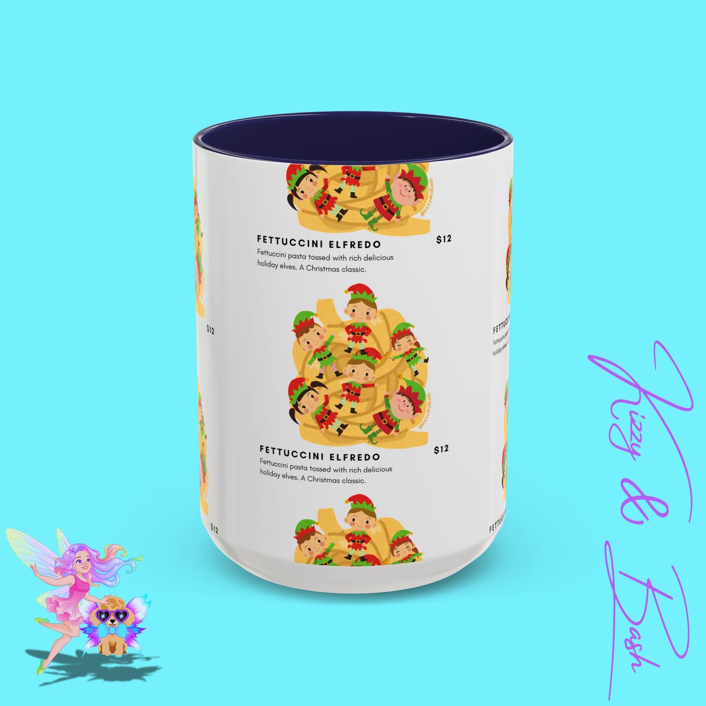 Hilarious Christmas Coffee Mug Perfect Christmas Gift for Teachers Holiday Foodie Mug for Elf Lovers Unique Christmas Gift Idea Elves Tossed in Pasta Fettuccini Elfredo Accent Coffee Mug - 11, 15oz