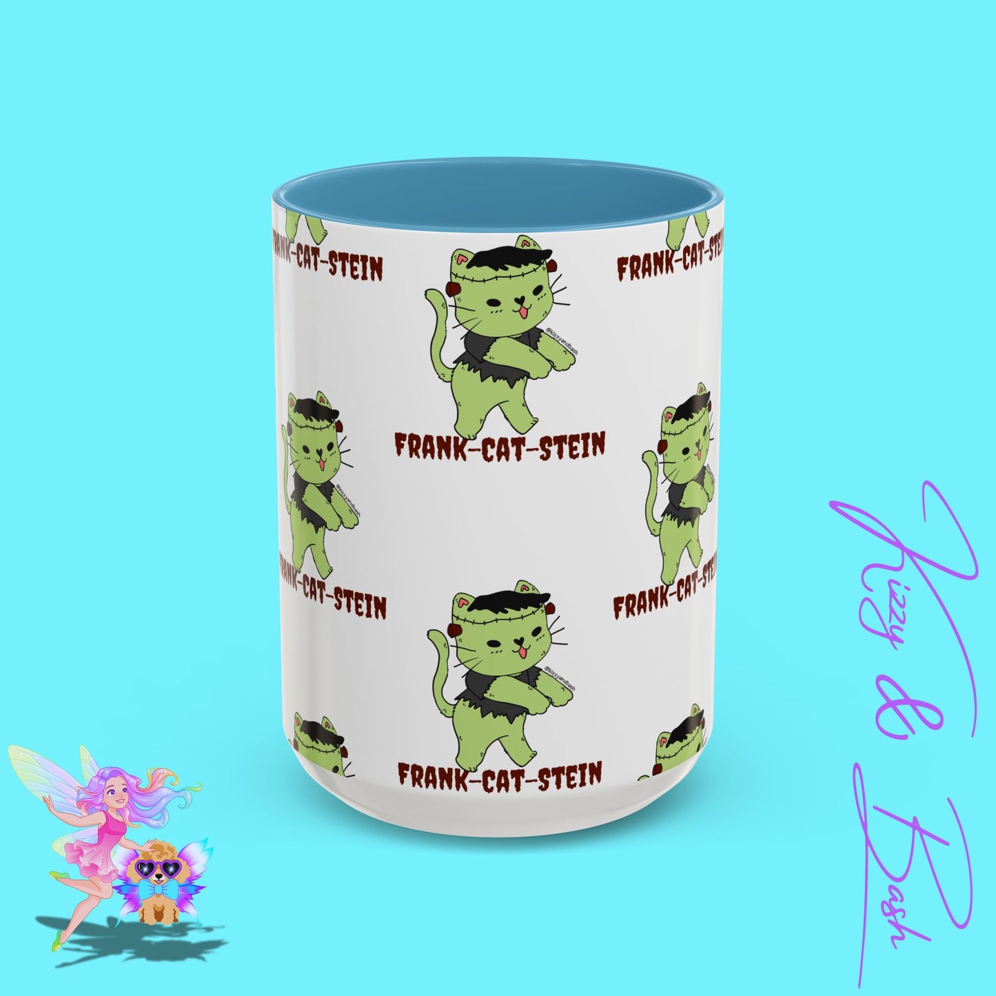 Funny Cat Mug Cute Halloween Coffee Mug Frankenstein Kitty Cat Coffee Mug Unique Gift for Cat Lovers Funny Gift for Teacher Appreciation Frank-Cat-Stein Accent Coffee Mug - 11, 15oz