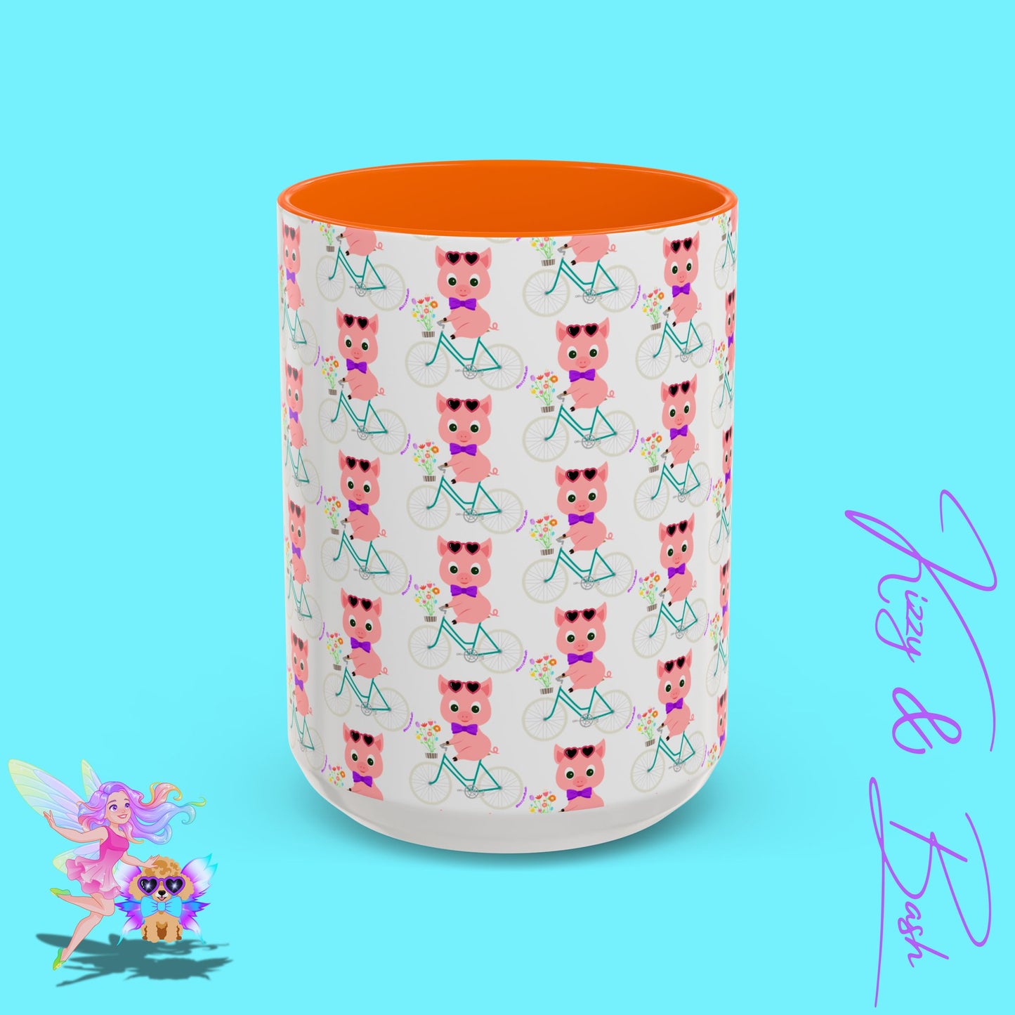 Pig Riding Bicycle Accent Coffee Mug Unique Gift for Teacher Funny Farm Animal Mug Adorable Pig Ceramic Mug Perfect Mug for Bicycle Lovers - 11, 15oz