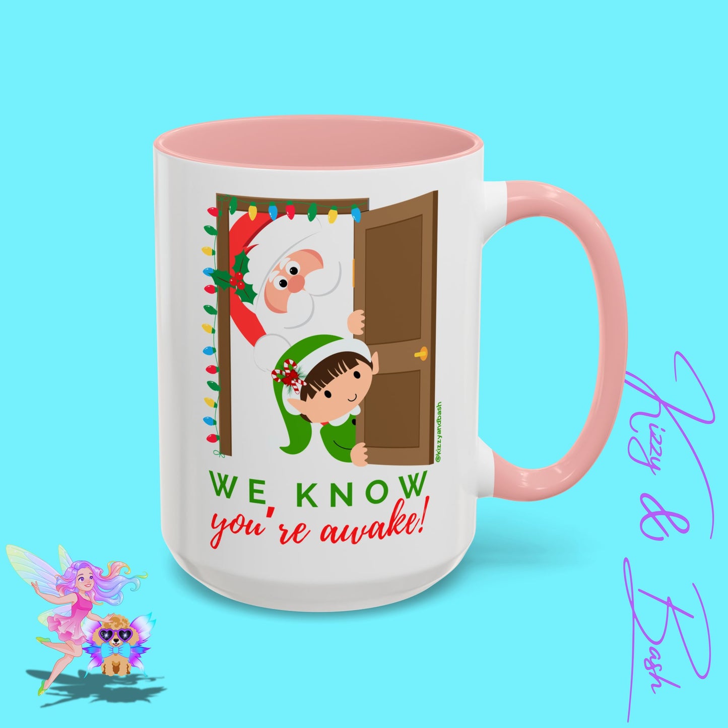 Funny Santa and Elf Mug Unique Santa Coffee Mug Hilarious Elf Lover Gift Funny Christmas Mug Perfect Christmas Gift for Teacher Appreciation We Know You're Awake Accent Coffee Mug - 11, 15oz