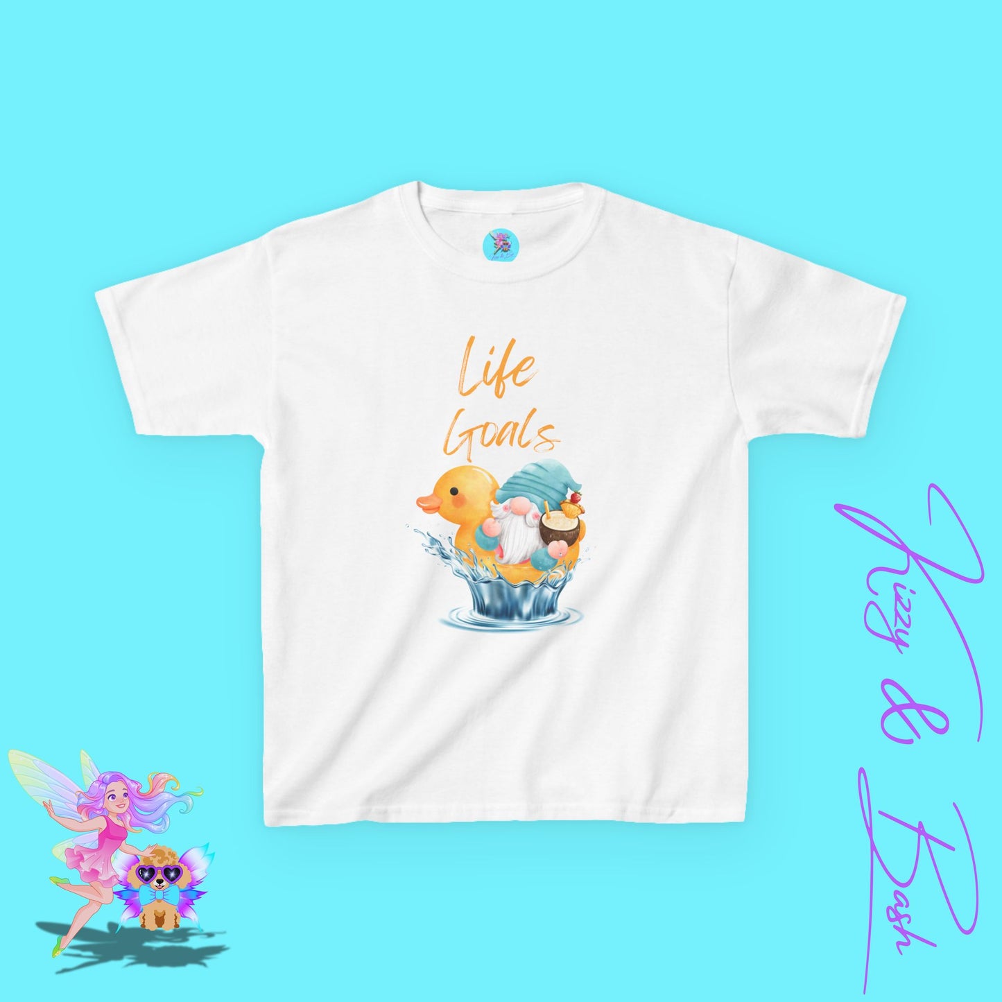 Life Goals Shirt Gnome and Rubber Duck T-Shirt for Kids Funny Summer Tee with Gnome Riding Rubber Ducky Funny Vacation Gift Shirt Gift for Rubber Ducky Lovers Gift for Gnome Lovers Water Life Shirt for Kids Heavy Cotton™ Tee
