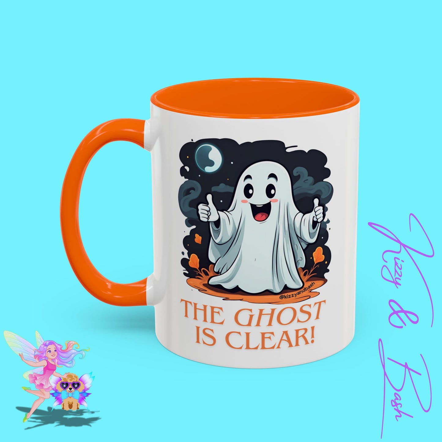 Funny Halloween Mug Cute Halloween Coffee Mug Unique Ghost Lover Gift The Ghost is Clear The Coast is Clear Punny Ghost with Two Thumbs Up Accent Coffee Mug - 11, 15oz