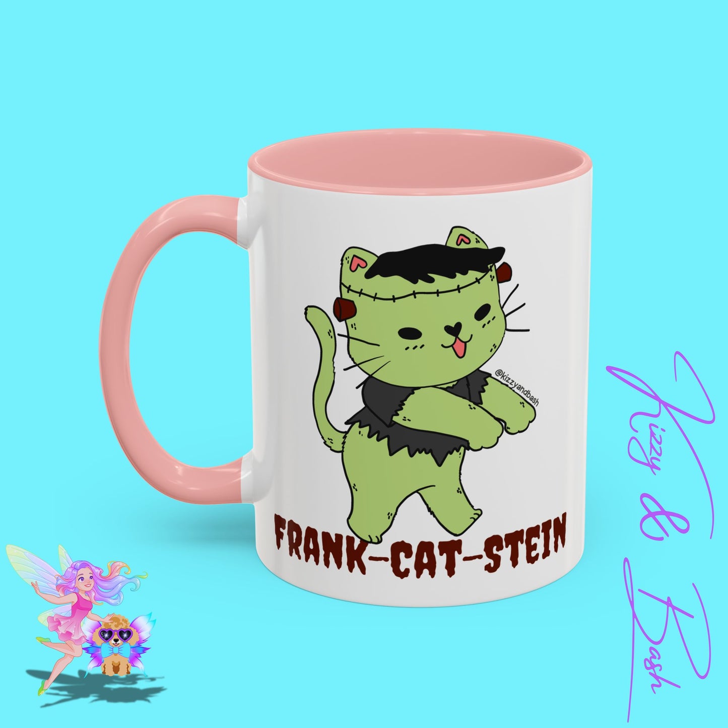 Funny Cat Mug Cute Halloween Coffee Mug Frankenstein Kitty Cat Coffee Mug Unique Gift for Cat Lovers Funny Gift for Teacher Appreciation Frank-Cat-Stein Accent Coffee Mug - 11, 15oz