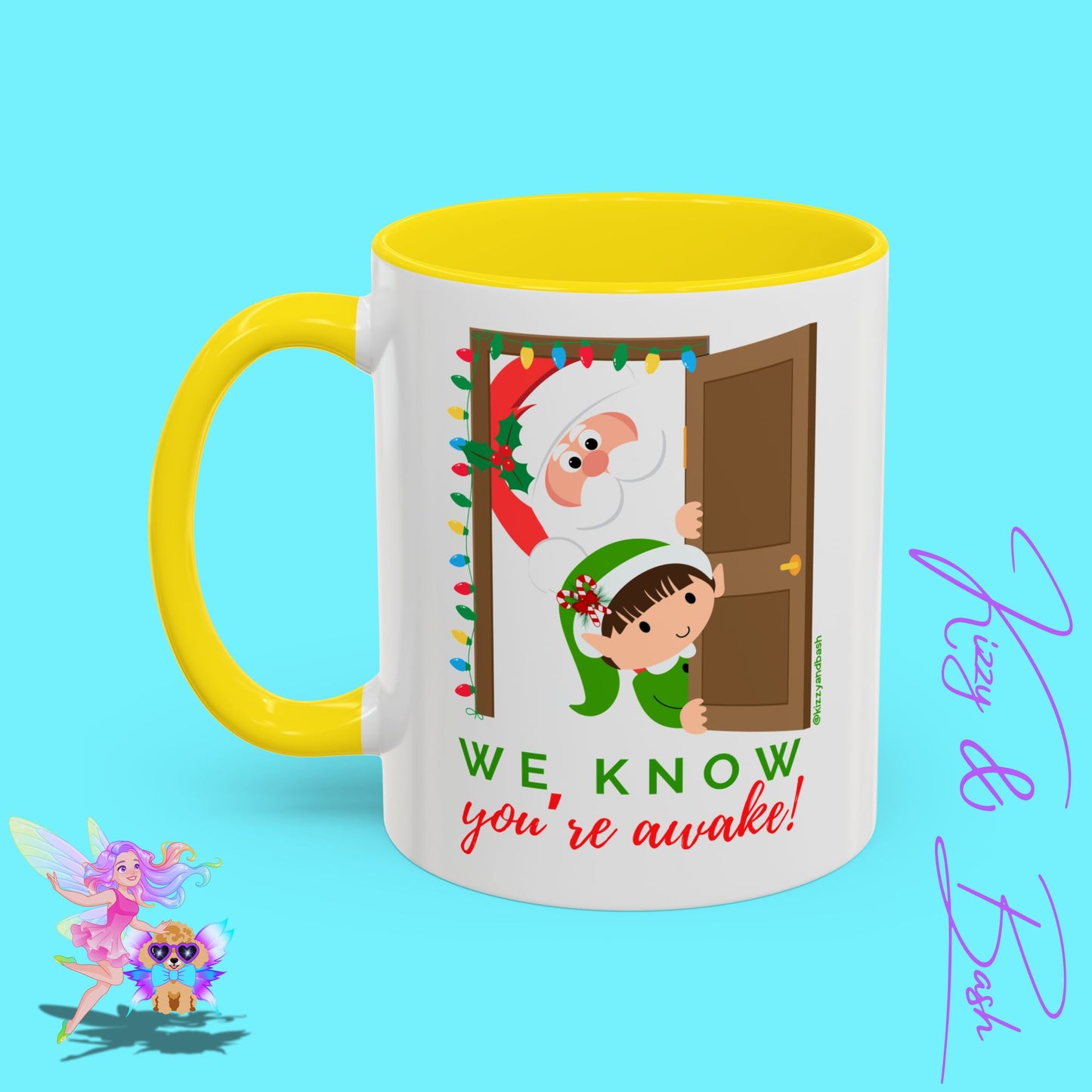 Funny Santa and Elf Mug Unique Santa Coffee Mug Hilarious Elf Lover Gift Funny Christmas Mug Perfect Christmas Gift for Teacher Appreciation We Know You're Awake Accent Coffee Mug - 11, 15oz