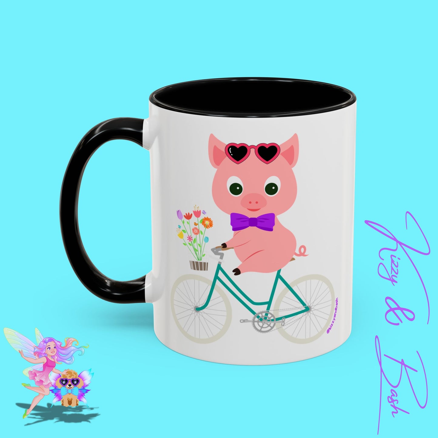 Pig Riding Bicycle Accent Coffee Mug Unique Gift for Teacher Funny Farm Animal Mug Adorable Pig Ceramic Mug Perfect Mug for Bicycle Lovers - 11, 15oz
