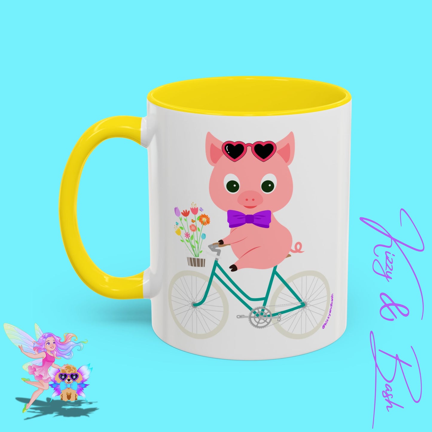 Pig Riding Bicycle Accent Coffee Mug Unique Gift for Teacher Funny Farm Animal Mug Adorable Pig Ceramic Mug Perfect Mug for Bicycle Lovers - 11, 15oz