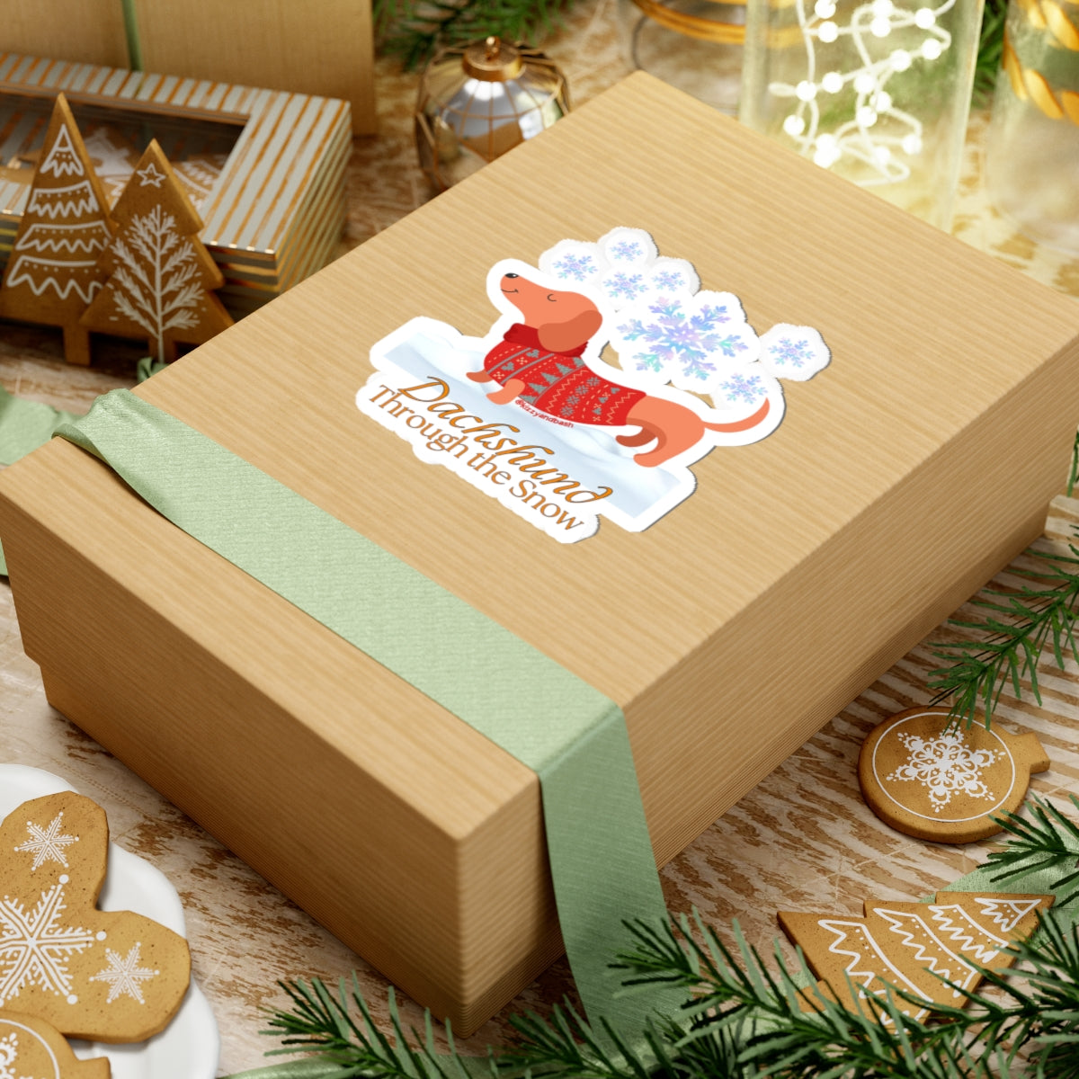 Cute Christmas Wiener Dog Sticker Funny Gift for Dog Lovers Unique Dachshund Lovers Gift for Dog Mom or Dog Dad Cute Christmas Stickers Dachshund Through the Snow Holiday Dog Kiss-Cut Stickers