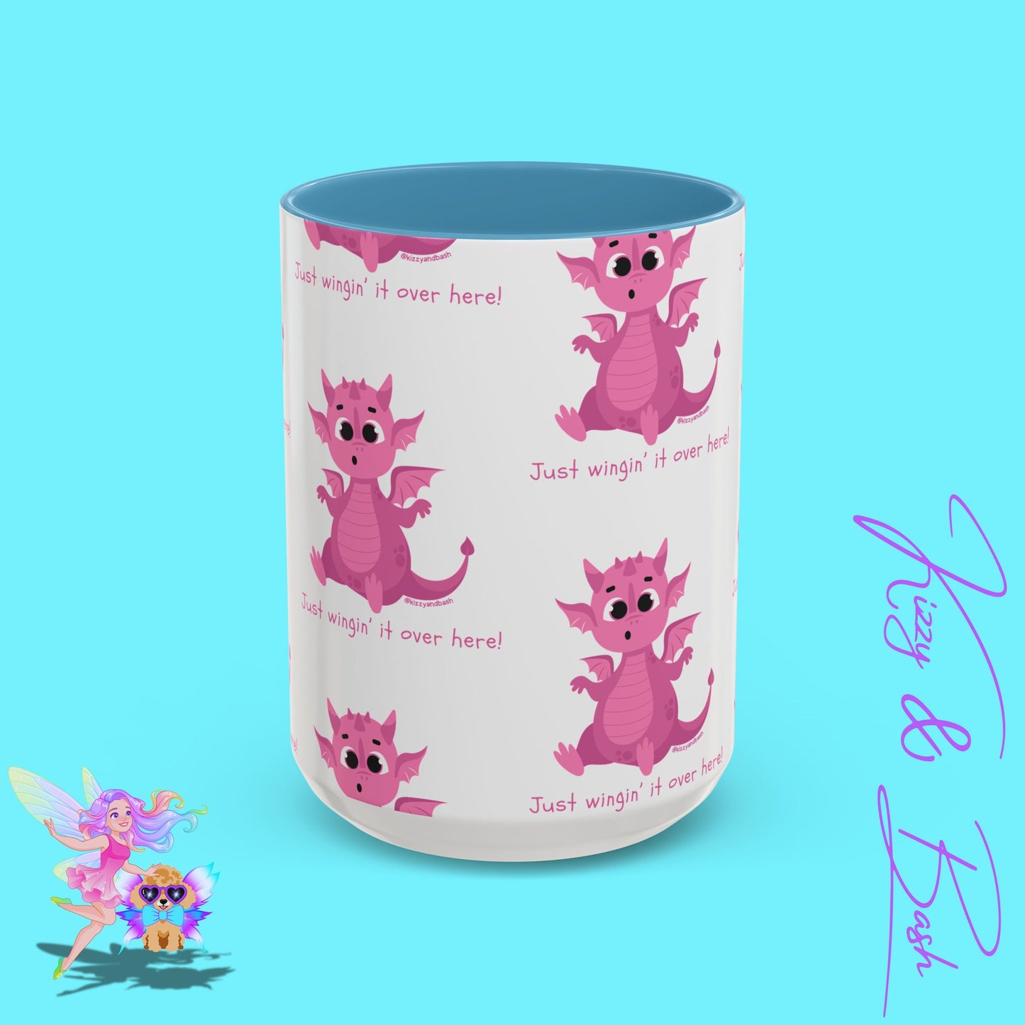 Pink Dragon Coffee Mug for Her Funny Dragon Mug Unique Dragon Gift for Her Just Wingin' It Over Here Self-Affirming Gift Idea Dragon Lover Mug Pink Lover Accent Coffee Mug  11, 15oz