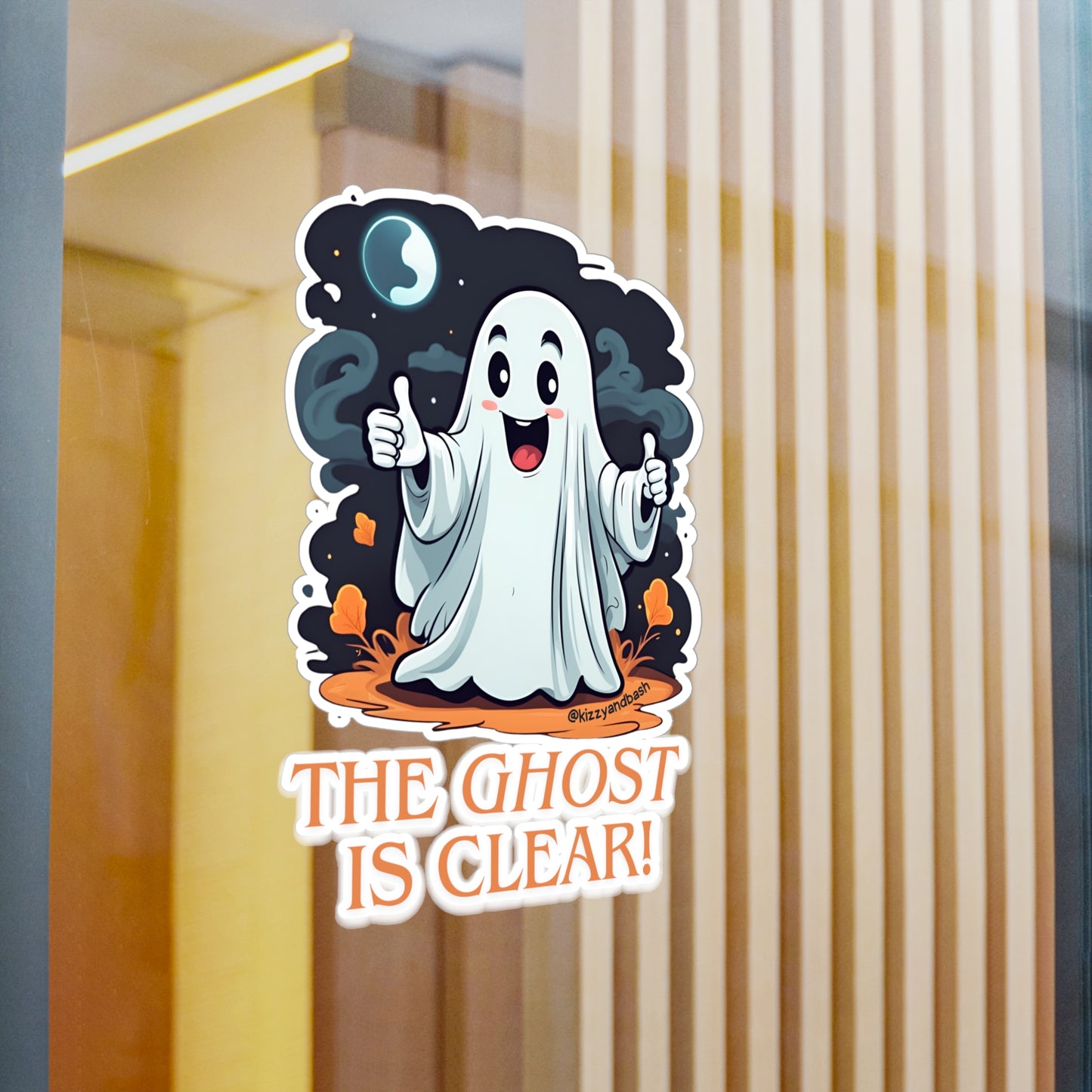 Waterproof Halloween Decal Waterproof Ghost Decal Perfect Gift for Ghost Lovers Unique Halloween Gift Waterproof Paranormal Decal The Ghost is Clear The Coast is Clear Pun Ghost with Two Thumbs Up Kiss-Cut Vinyl Decals
