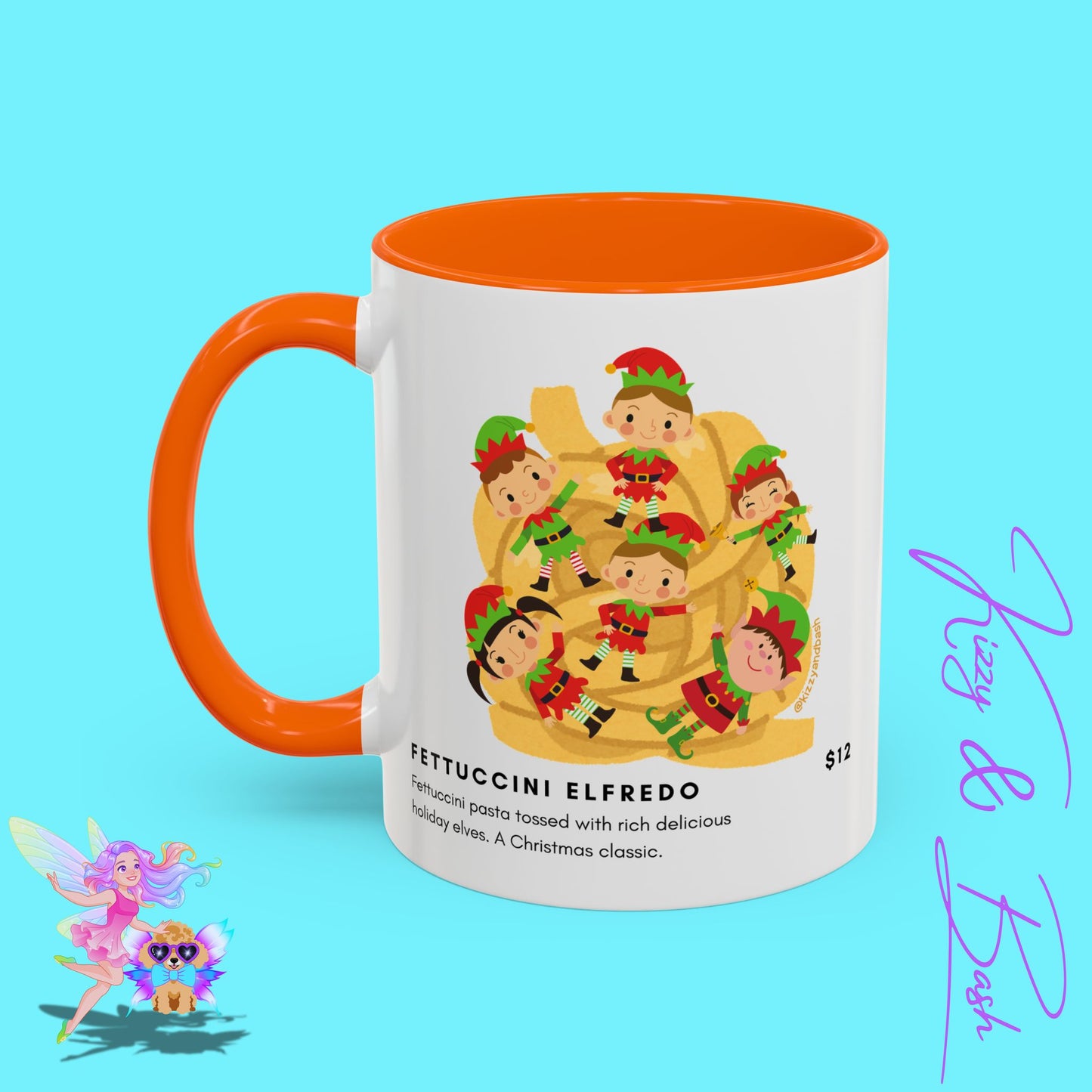 Hilarious Christmas Coffee Mug Perfect Christmas Gift for Teachers Holiday Foodie Mug for Elf Lovers Unique Christmas Gift Idea Elves Tossed in Pasta Fettuccini Elfredo Accent Coffee Mug - 11, 15oz