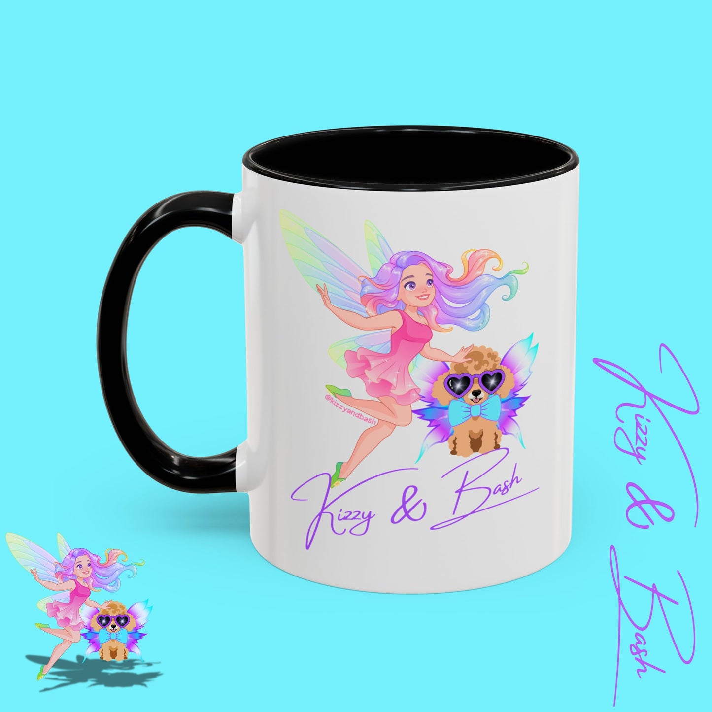Beautiful Fairy Coffee Mug Funny Dog Mug Fairy Girl and Red Toy Poodle Fairy Mug Cute Fairycore Gift Idea Perfect Poodle Lover Mug Whimsical Mug for Fairy Lovers Kizzy and Bash Logo Accent Coffee Mug - 11, 15oz