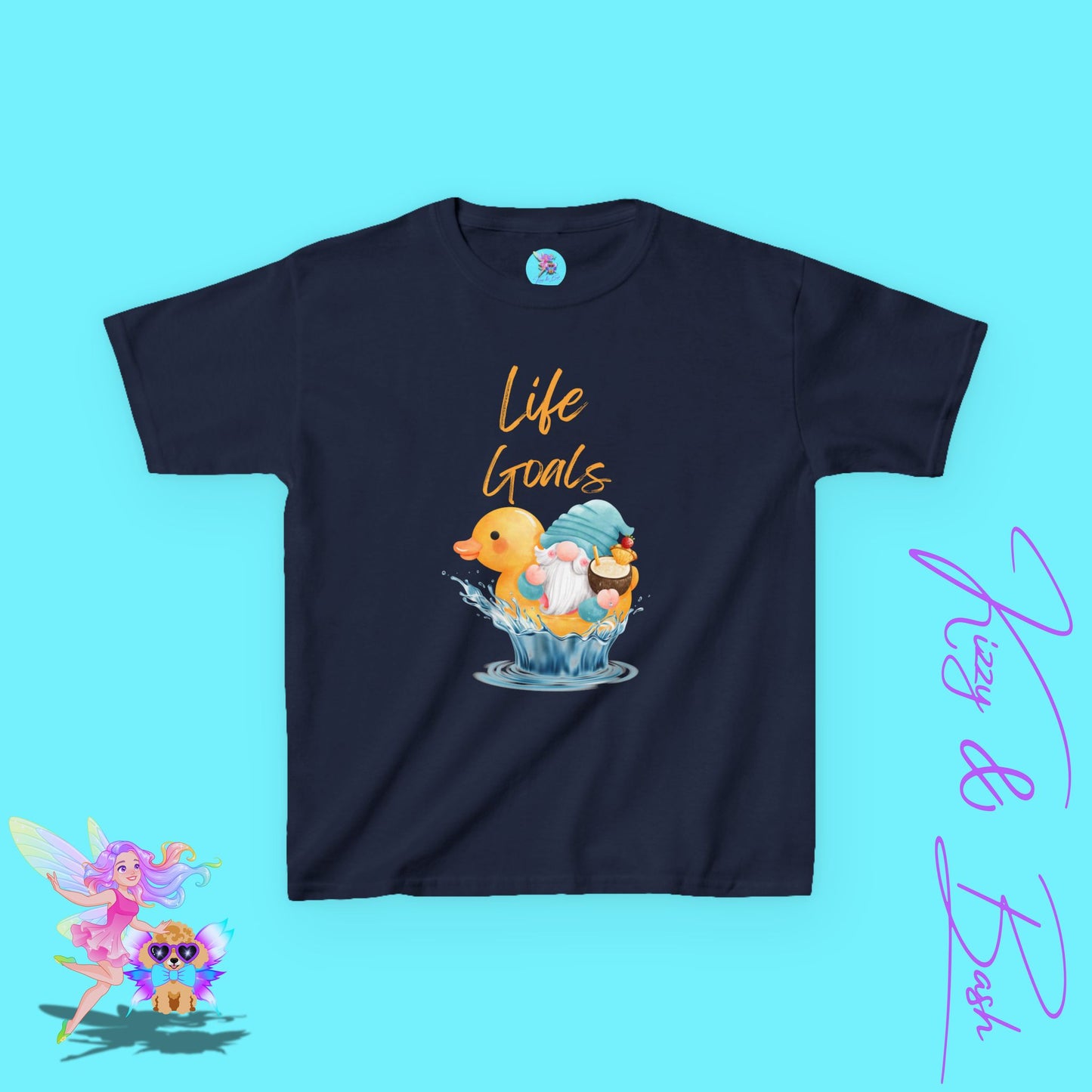 Life Goals Shirt Gnome and Rubber Duck T-Shirt for Kids Funny Summer Tee with Gnome Riding Rubber Ducky Funny Vacation Gift Shirt Gift for Rubber Ducky Lovers Gift for Gnome Lovers Water Life Shirt for Kids Heavy Cotton™ Tee
