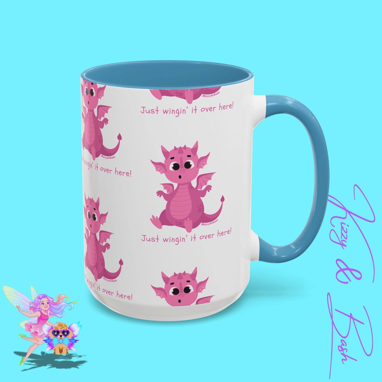Pink Dragon Coffee Mug for Her Funny Dragon Mug Unique Dragon Gift for Her Just Wingin' It Over Here Self-Affirming Gift Idea Dragon Lover Mug Pink Lover Accent Coffee Mug  11, 15oz