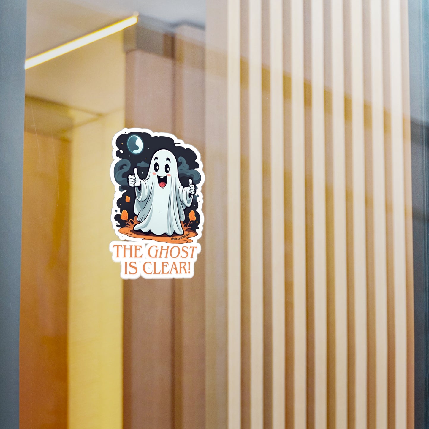 Waterproof Halloween Decal Waterproof Ghost Decal Perfect Gift for Ghost Lovers Unique Halloween Gift Waterproof Paranormal Decal The Ghost is Clear The Coast is Clear Pun Ghost with Two Thumbs Up Kiss-Cut Vinyl Decals