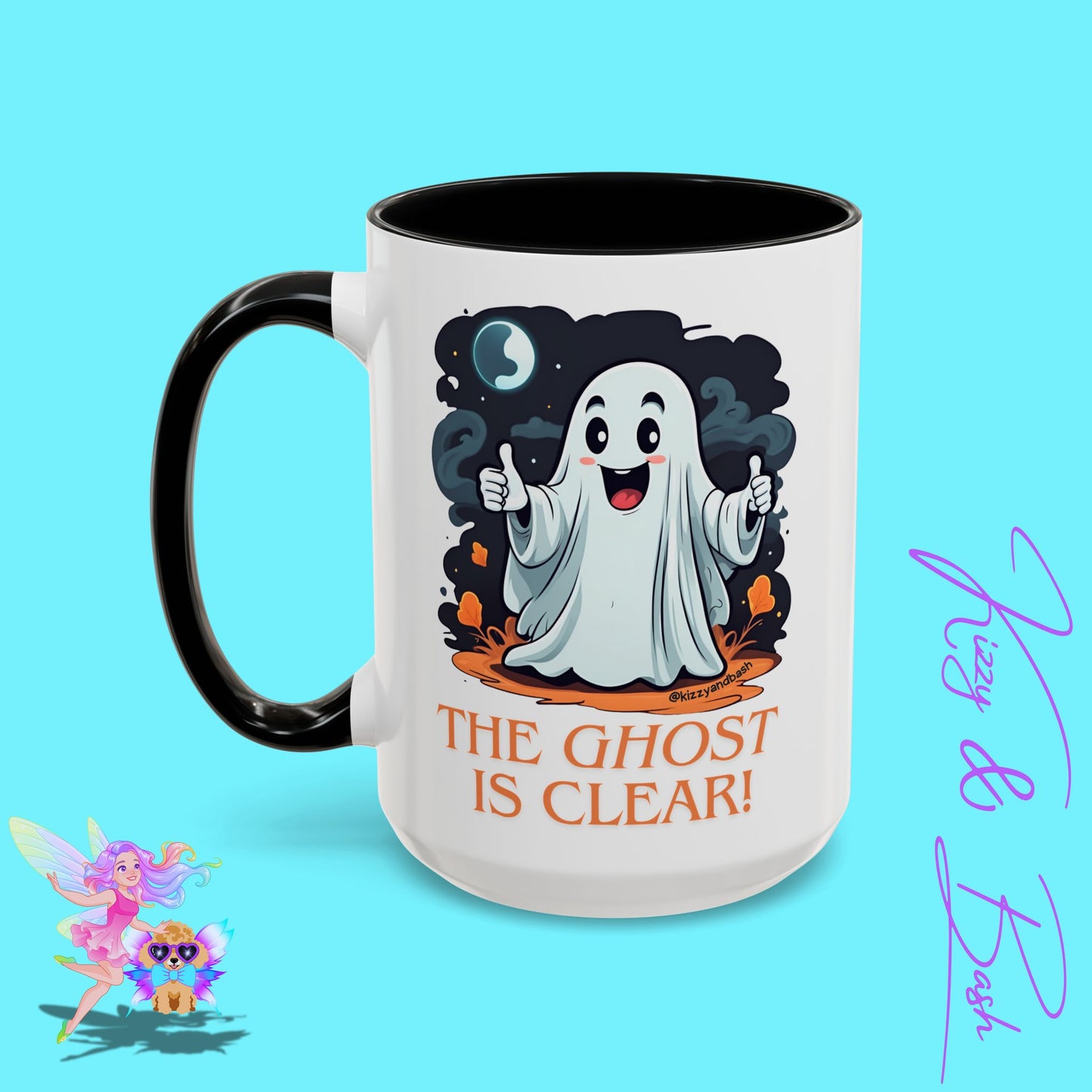 Funny Halloween Mug Cute Halloween Coffee Mug Unique Ghost Lover Gift The Ghost is Clear The Coast is Clear Punny Ghost with Two Thumbs Up Accent Coffee Mug - 11, 15oz