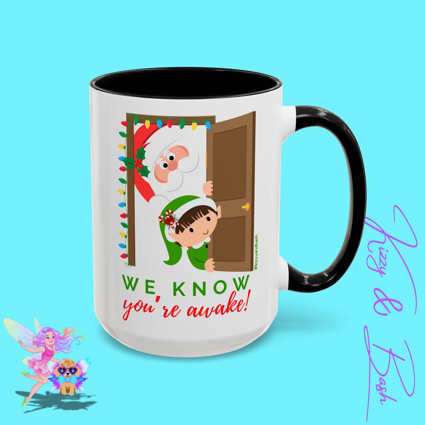 Funny Santa and Elf Mug Unique Santa Coffee Mug Hilarious Elf Lover Gift Funny Christmas Mug Perfect Christmas Gift for Teacher Appreciation We Know You're Awake Accent Coffee Mug - 11, 15oz